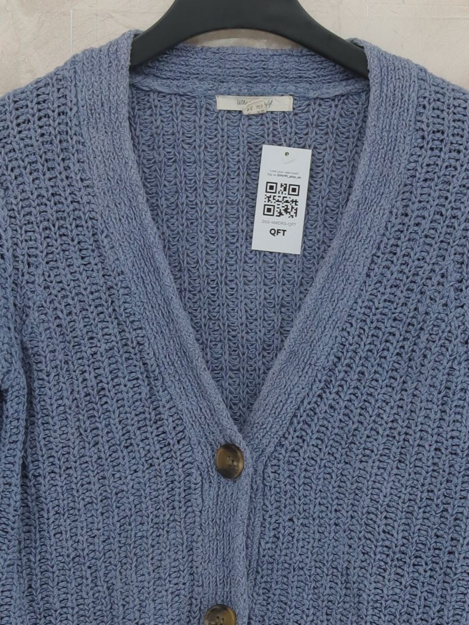 White Stuff Women's Cardigan UK 6 Blue Cotton with Polyamide V-Neck Cardigan - Image 3