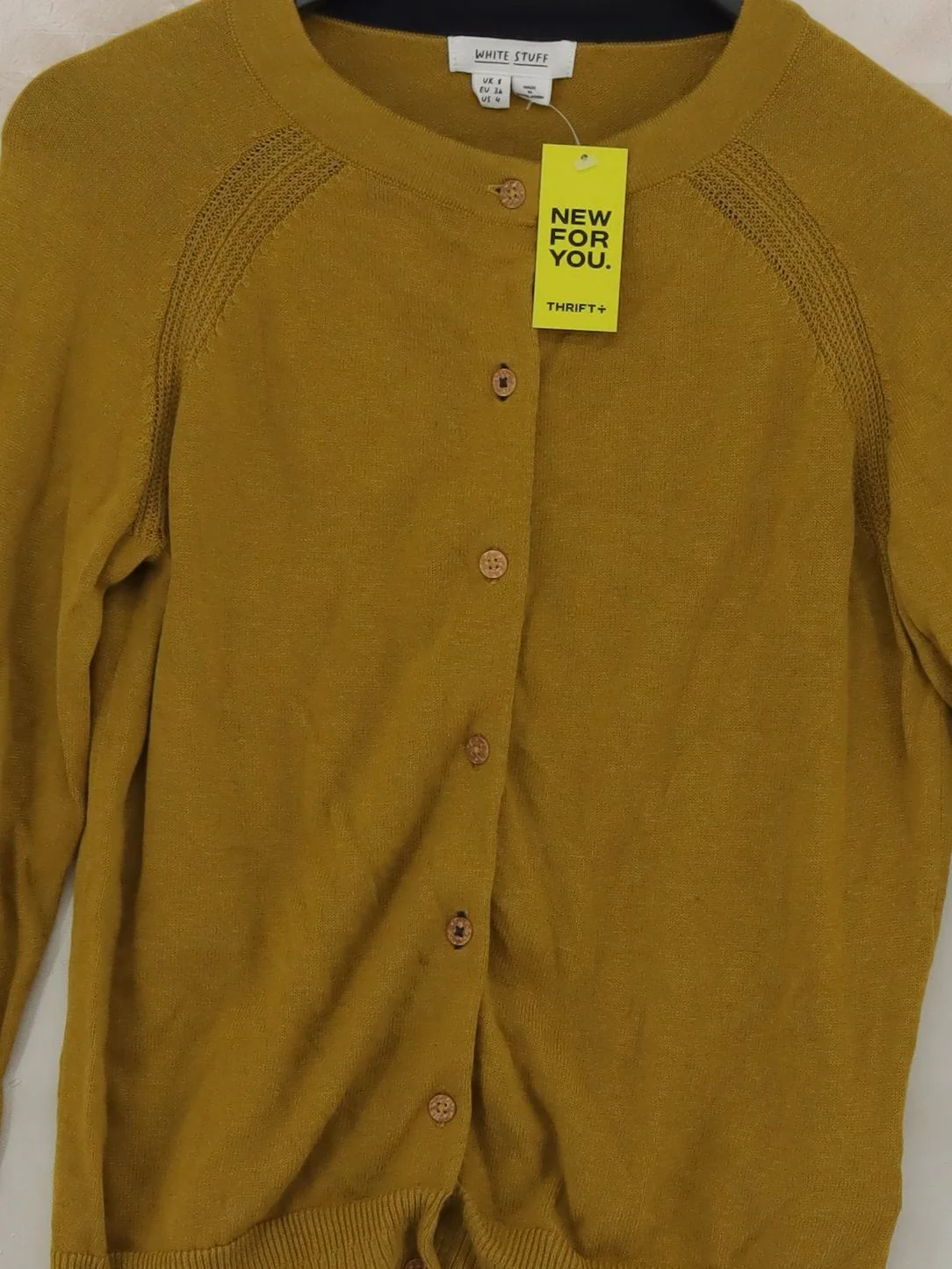 White Stuff Women's Cardigan UK 8 Yellow 100% Cotton Round Neck Cardigan - Image 3