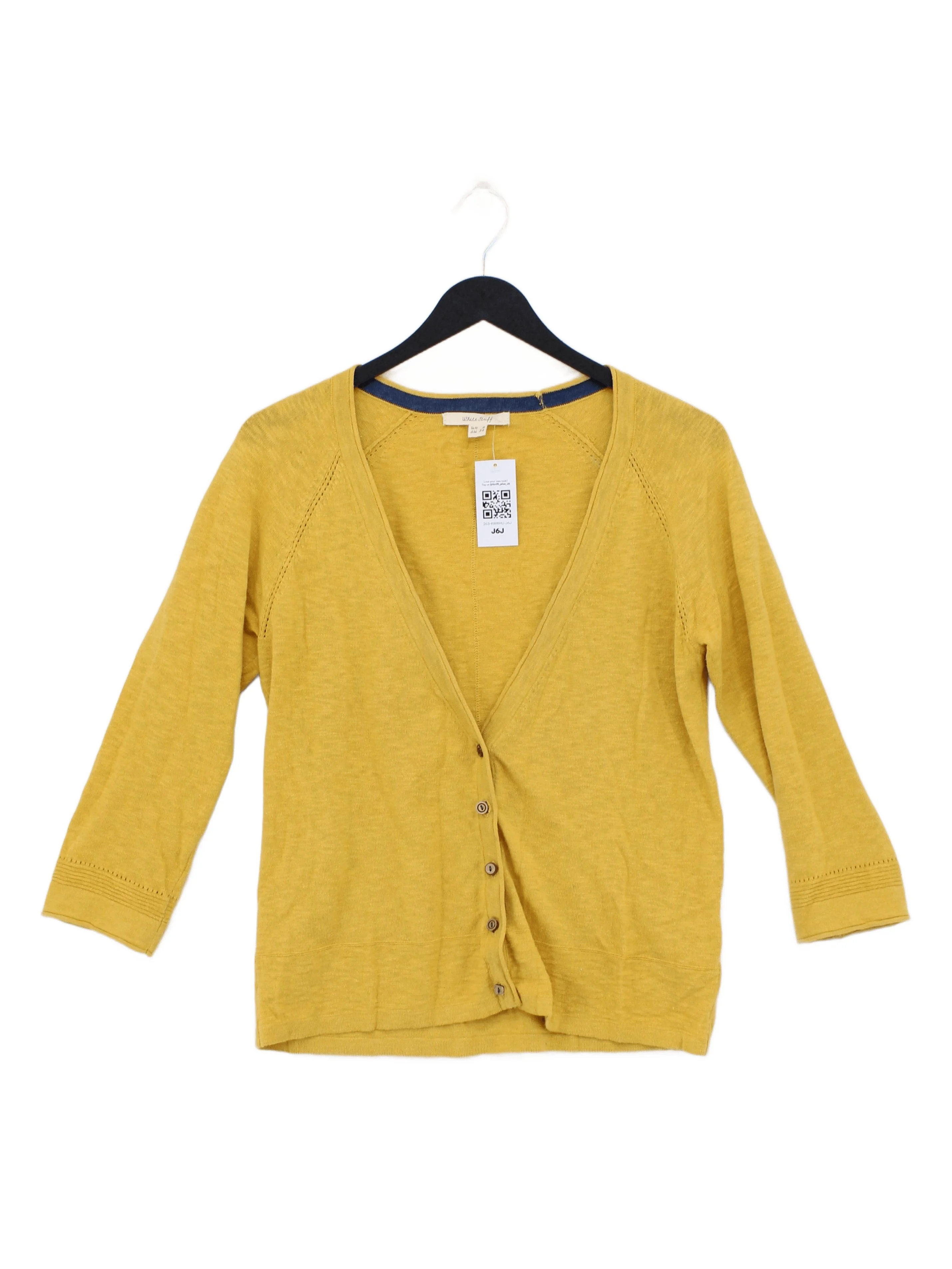 White Stuff Women's Cardigan UK 8 Yellow Cotton with Wool V-Neck Cardigan