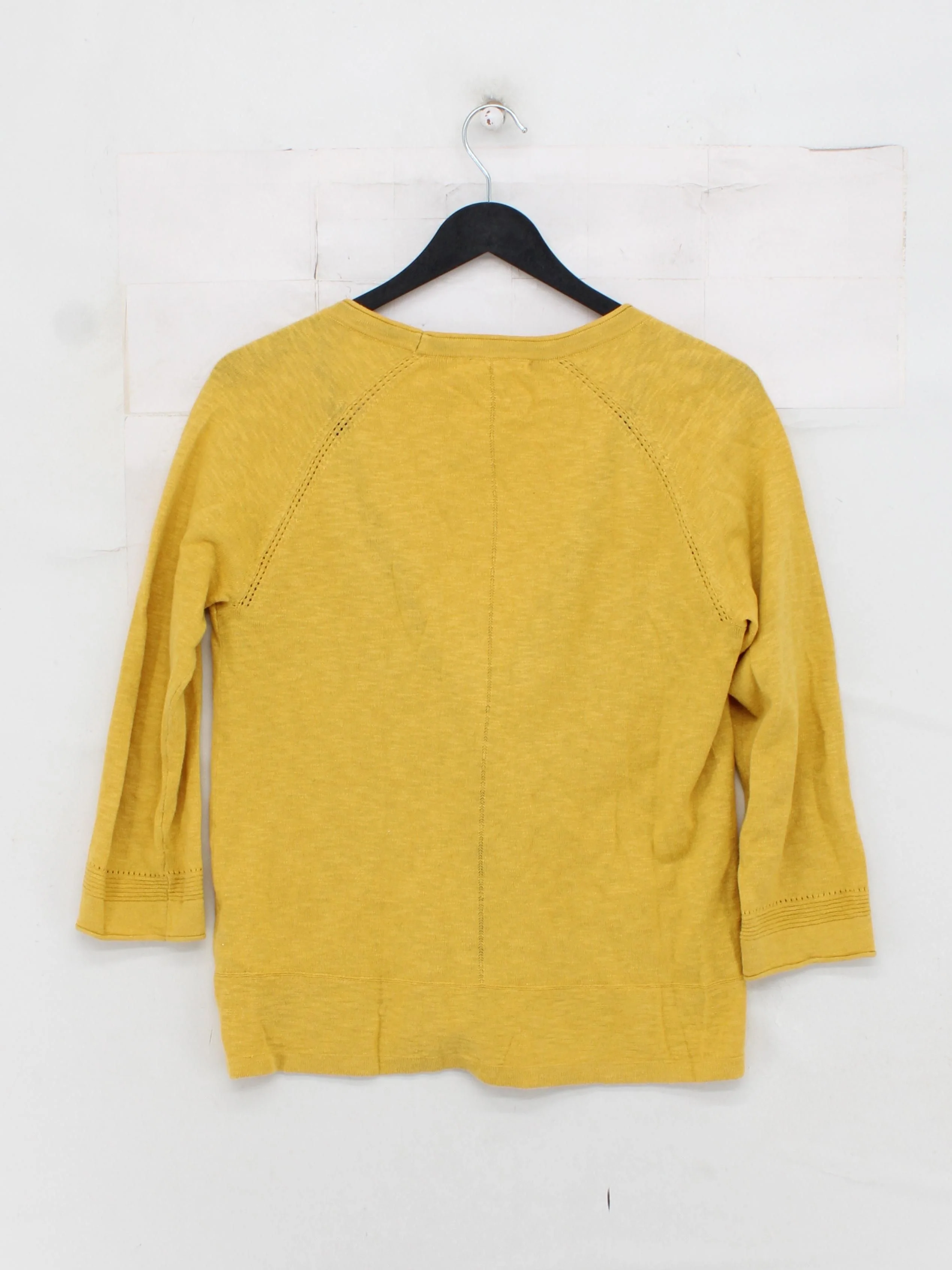 White Stuff Women's Cardigan UK 8 Yellow Cotton with Wool V-Neck Cardigan - Image 2