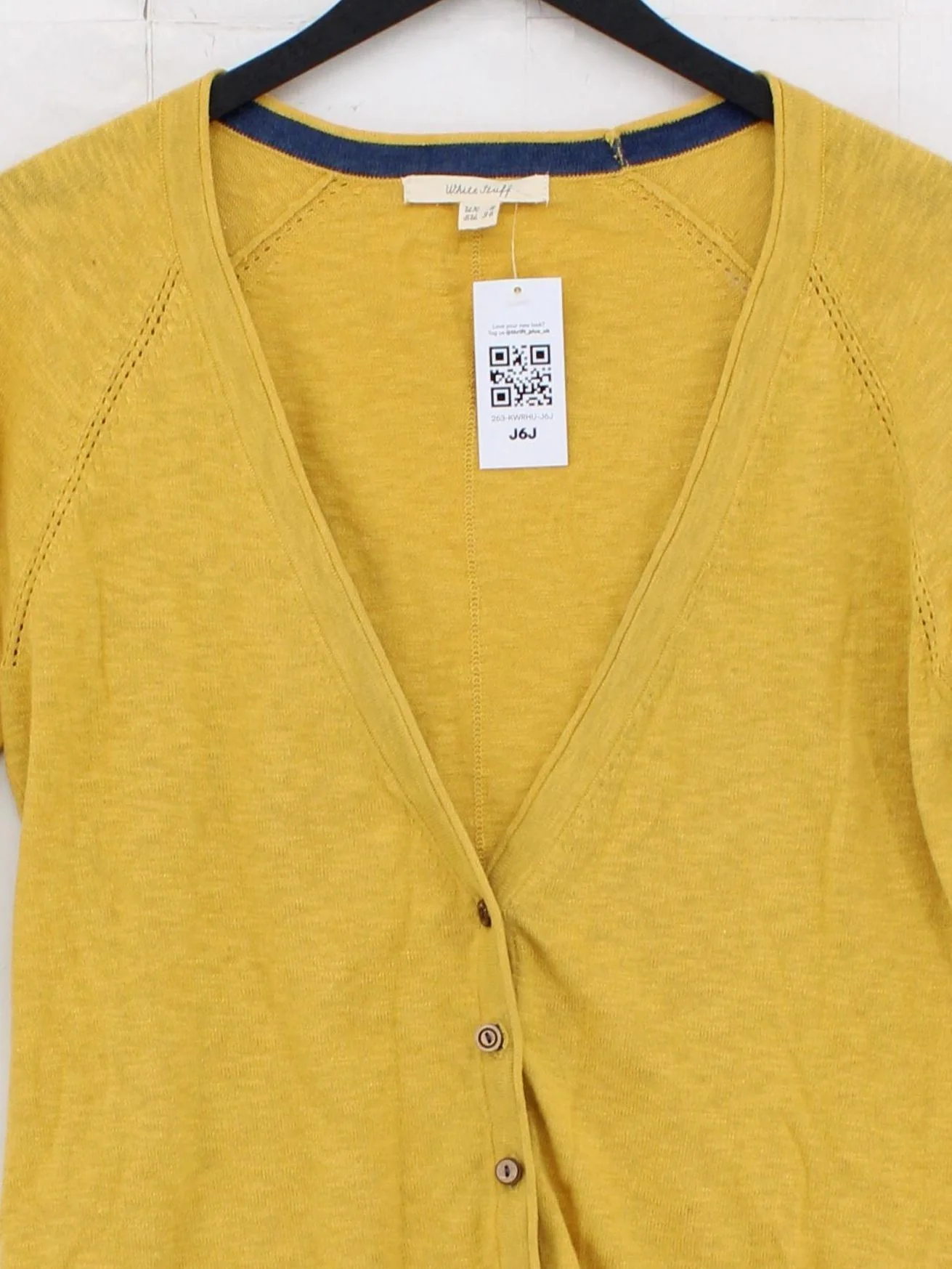 White Stuff Women's Cardigan UK 8 Yellow Cotton with Wool V-Neck Cardigan - Image 3