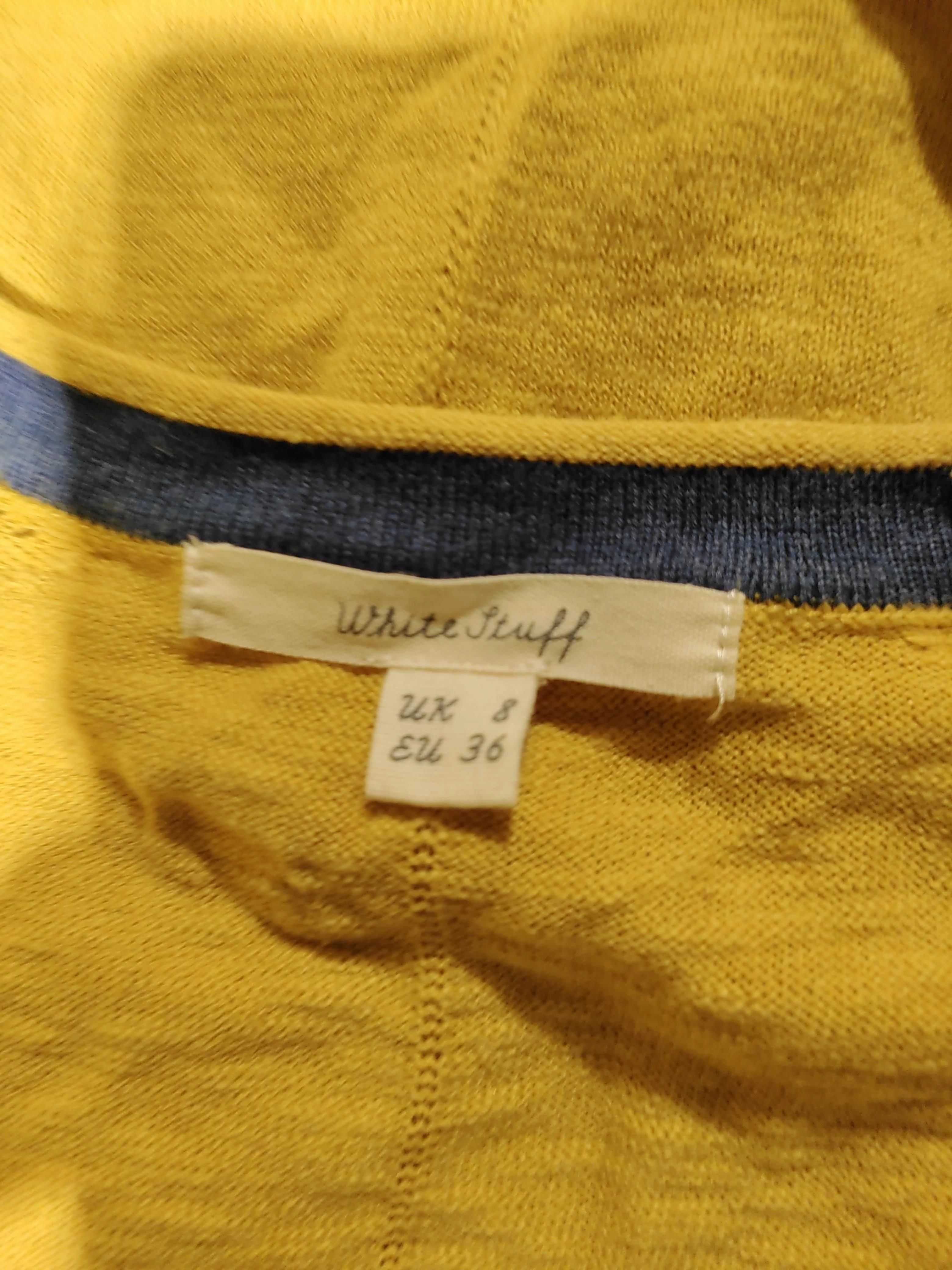 White Stuff Women's Cardigan UK 8 Yellow Cotton with Wool V-Neck Cardigan - Image 5