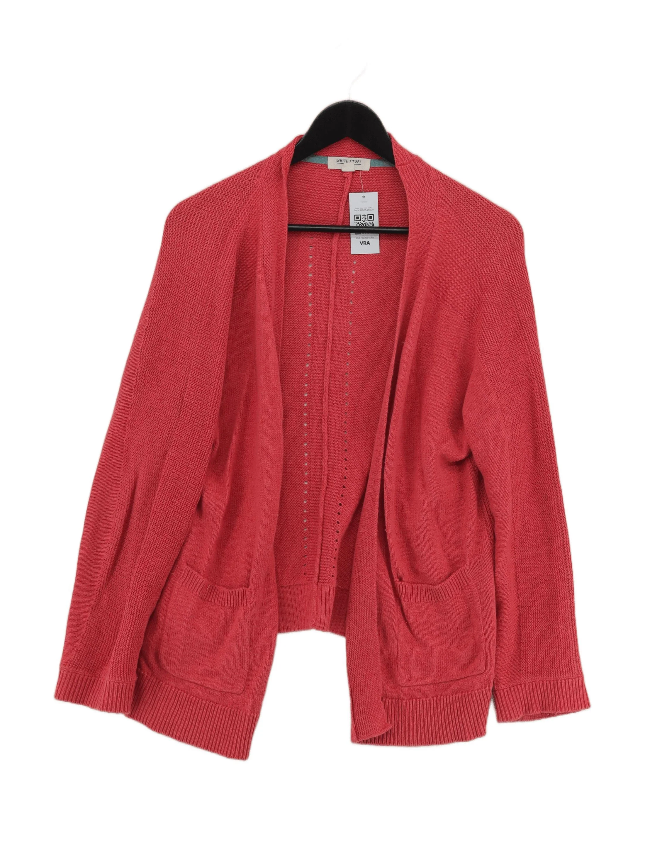 White Stuff Women's Cardigan XL Pink Cotton with Linen V-Neck Cardigan