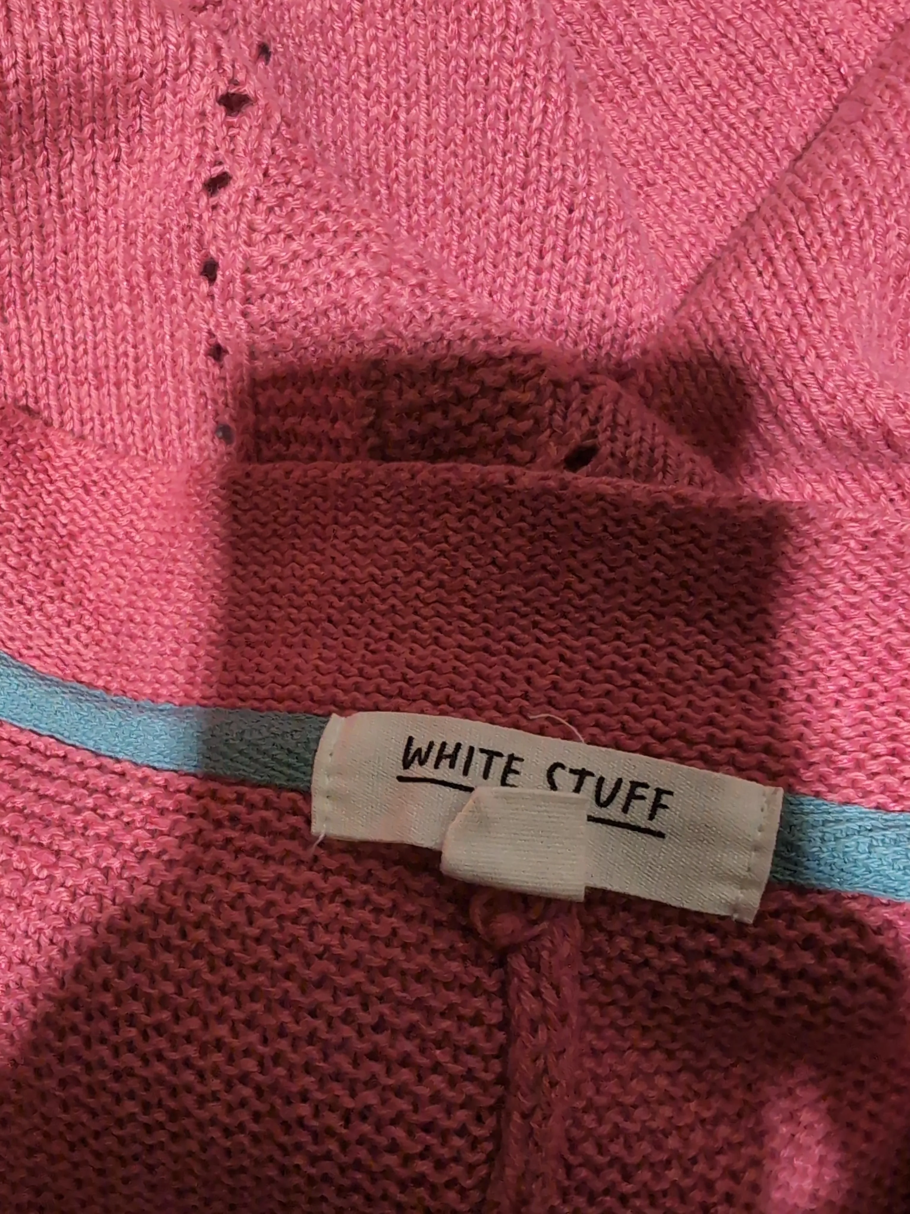 White Stuff Women's Cardigan XL Pink Cotton with Linen V-Neck Cardigan - Image 5