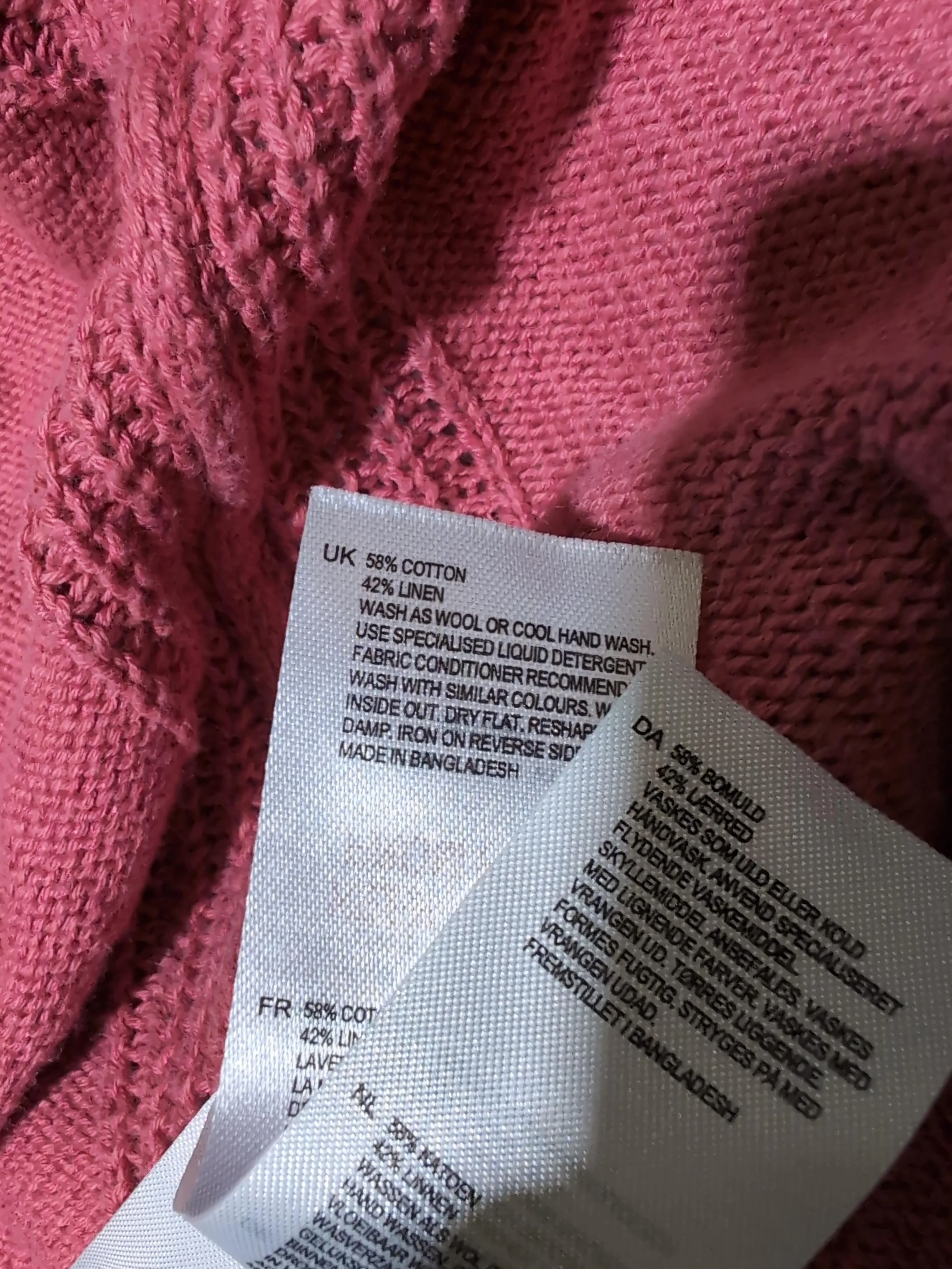 White Stuff Women's Cardigan XL Pink Cotton with Linen V-Neck Cardigan - Image 6