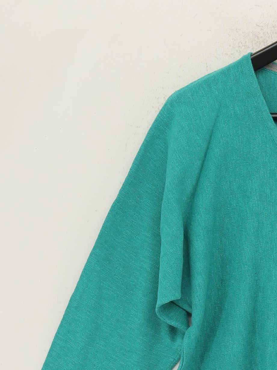 White Stuff Women's Jumper UK 14 Green Cotton with Linen V-Neck Pullover - Image 4