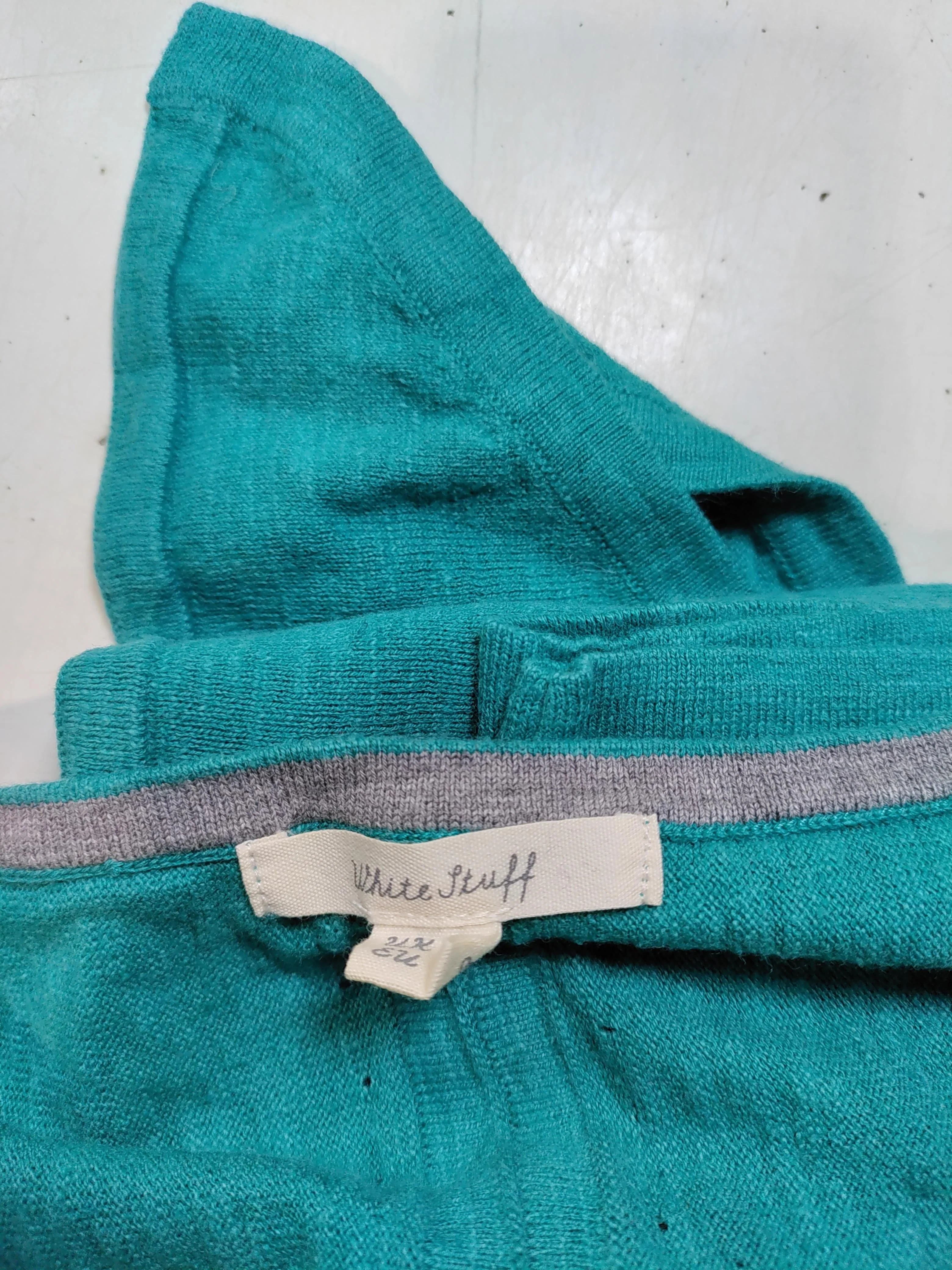 White Stuff Women's Jumper UK 14 Green Cotton with Linen V-Neck Pullover - Image 5