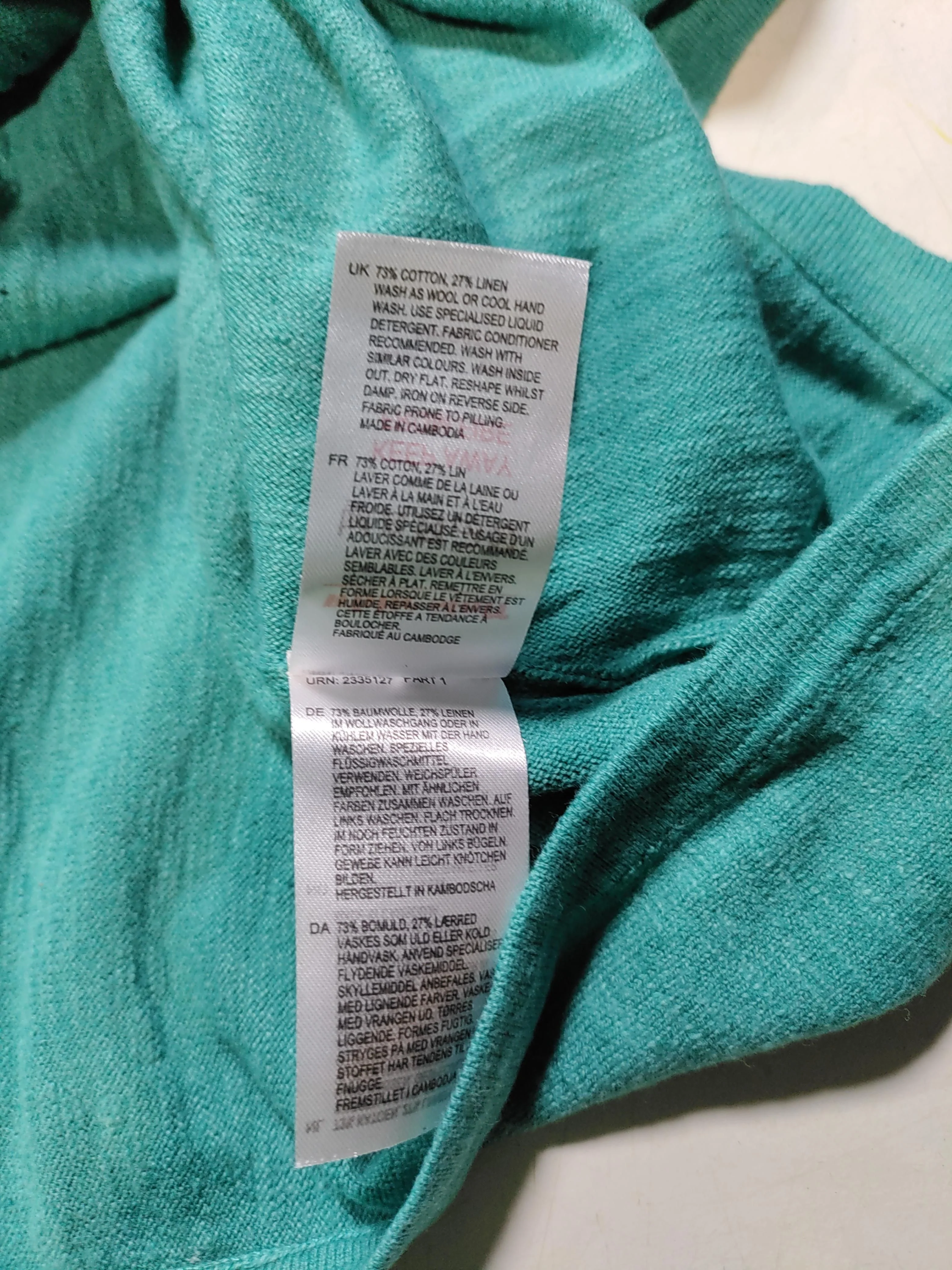 White Stuff Women's Jumper UK 14 Green Cotton with Linen V-Neck Pullover - Image 6