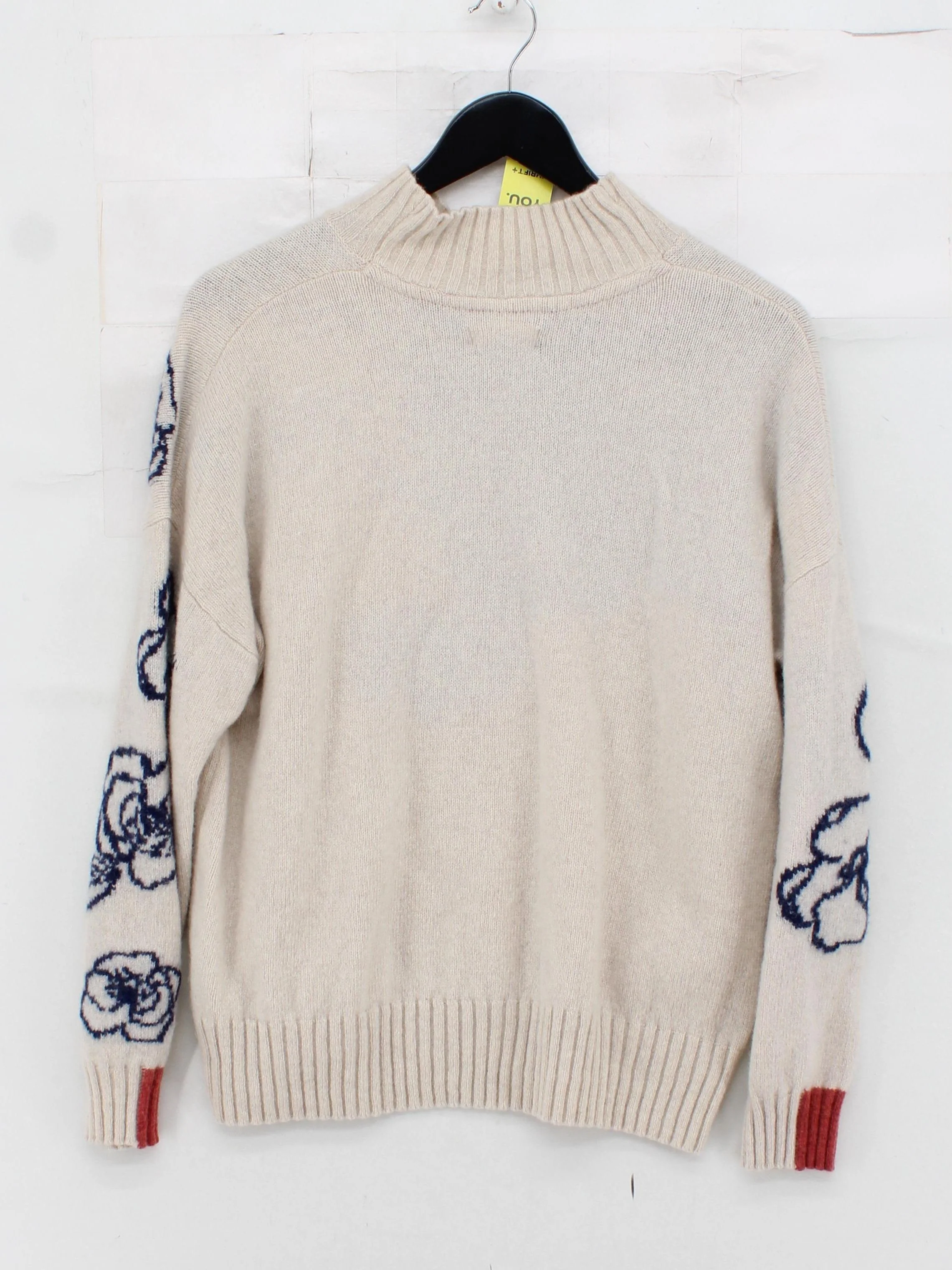 White Stuff Women's Jumper UK 16 Cream Floral Wool with Nylon Mock Neck Pullover - Image 2