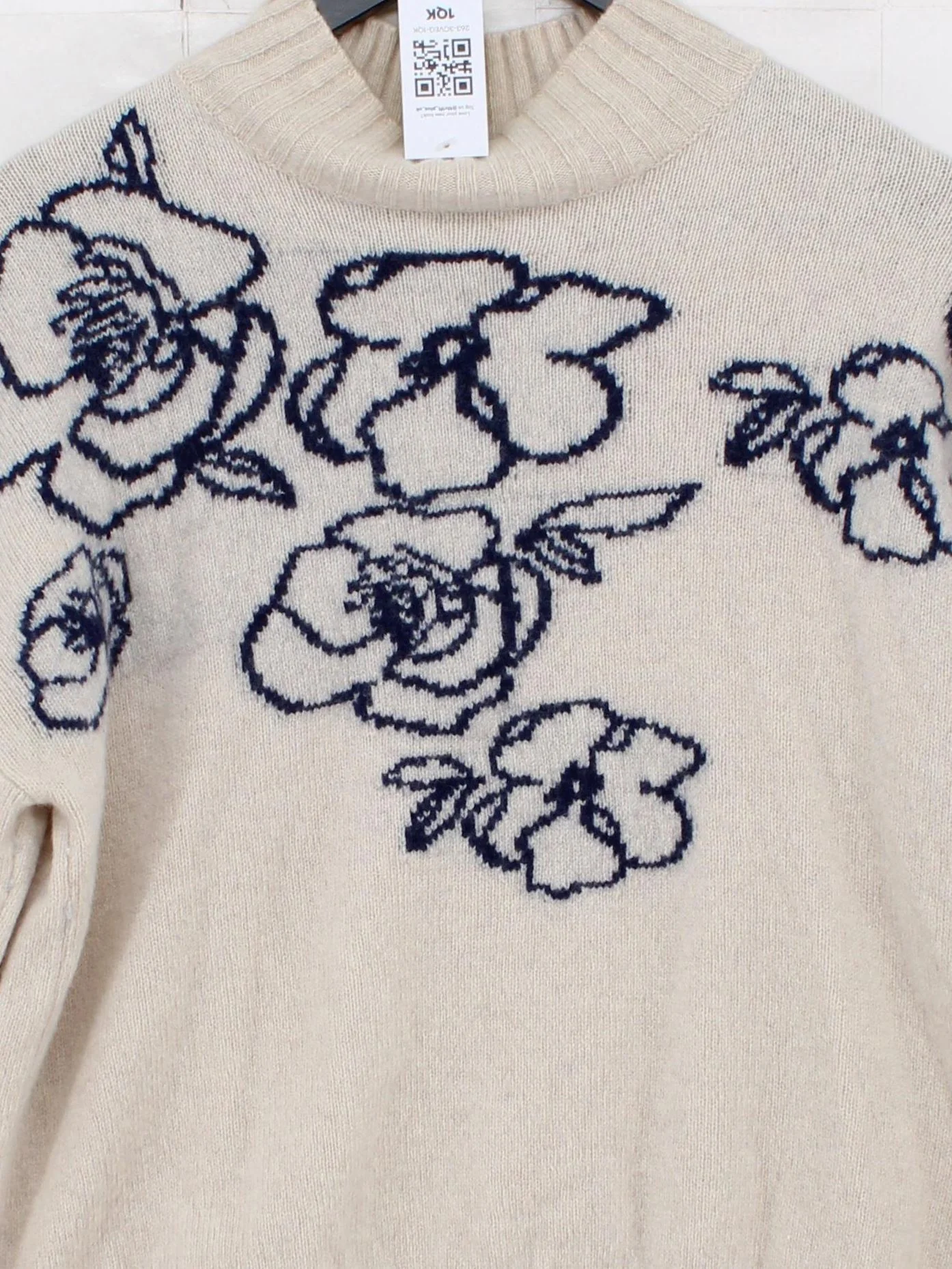 White Stuff Women's Jumper UK 16 Cream Floral Wool with Nylon Mock Neck Pullover - Image 3