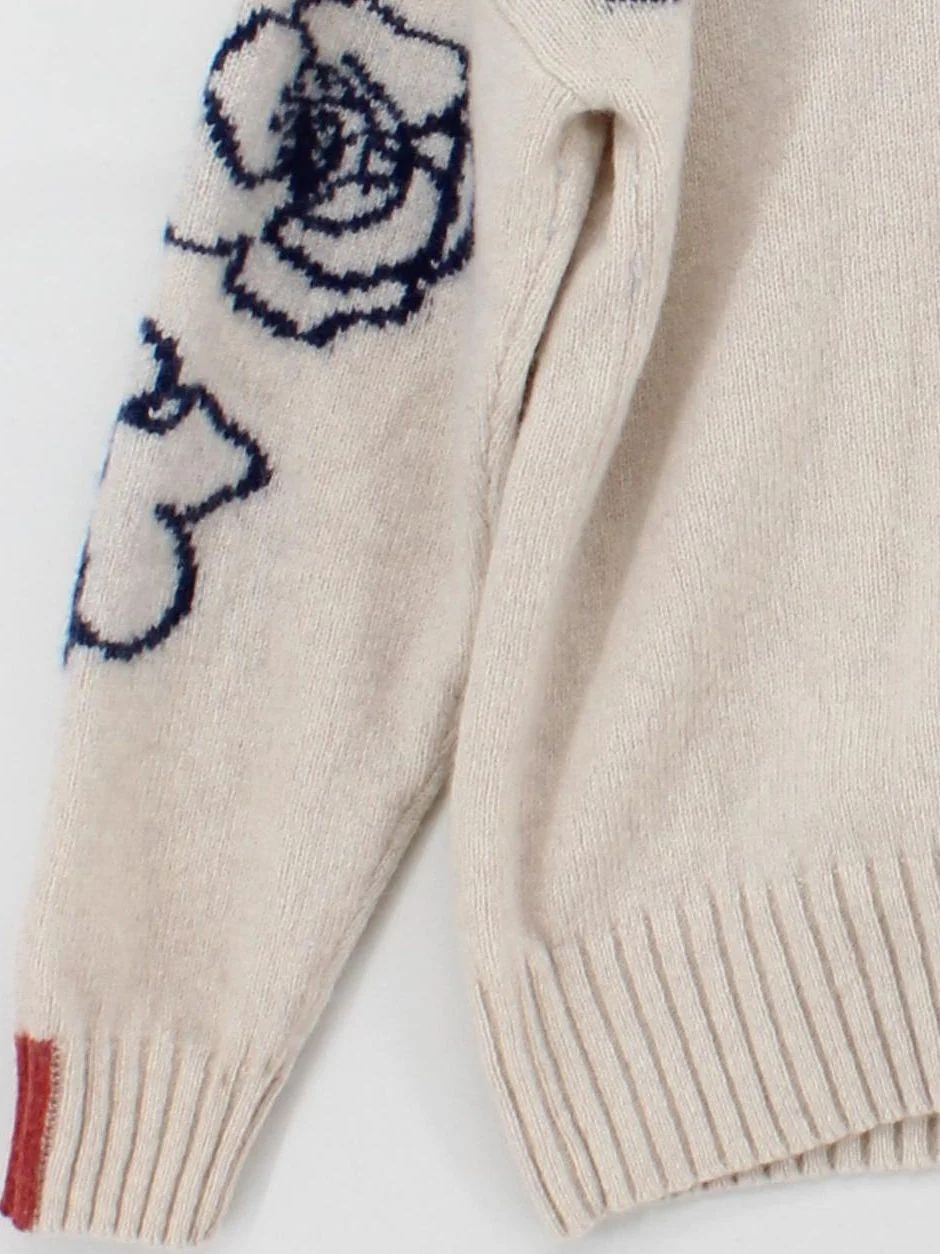 White Stuff Women's Jumper UK 16 Cream Floral Wool with Nylon Mock Neck Pullover - Image 4