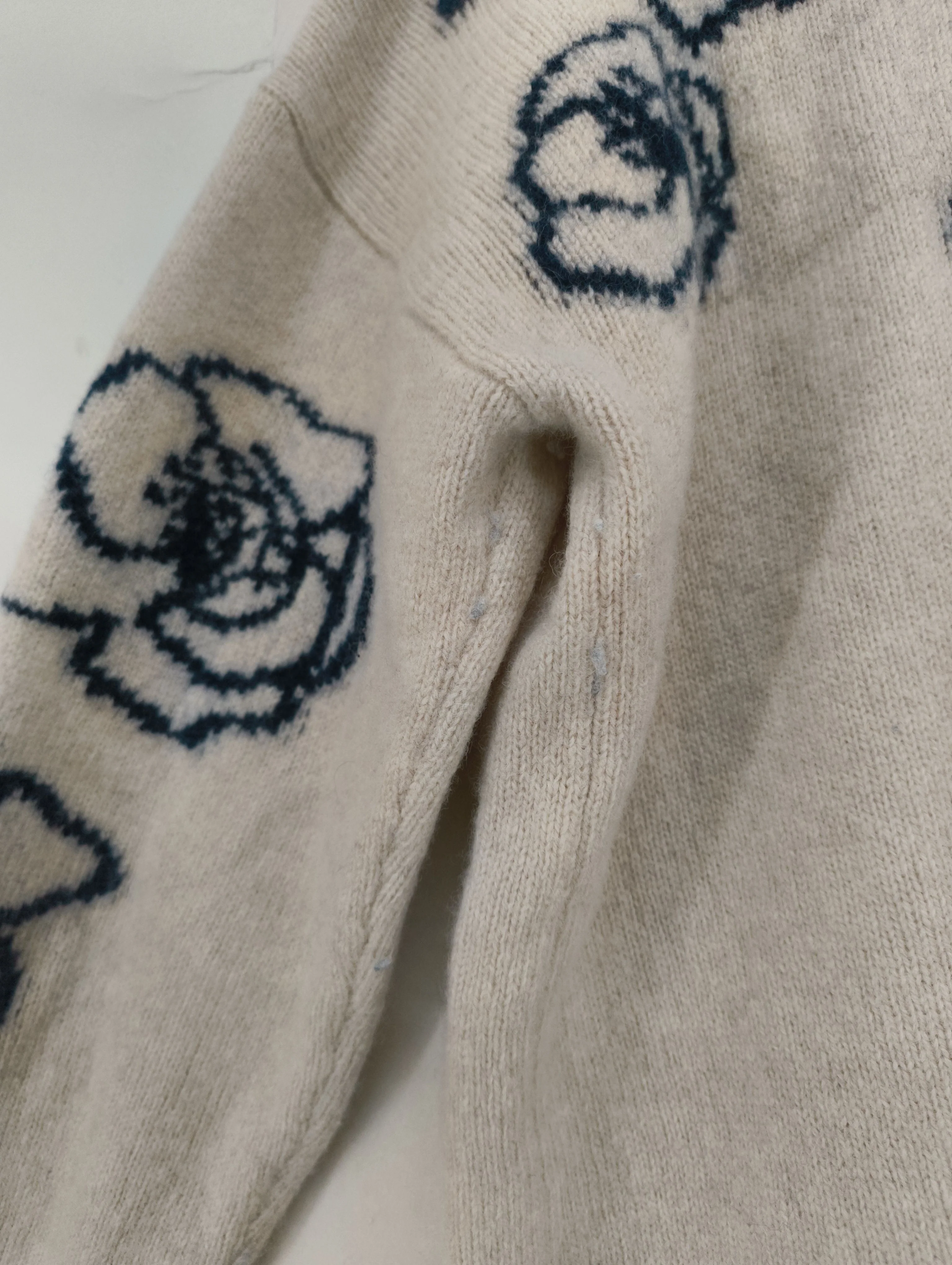 White Stuff Women's Jumper UK 16 Cream Floral Wool with Nylon Mock Neck Pullover - Image 5