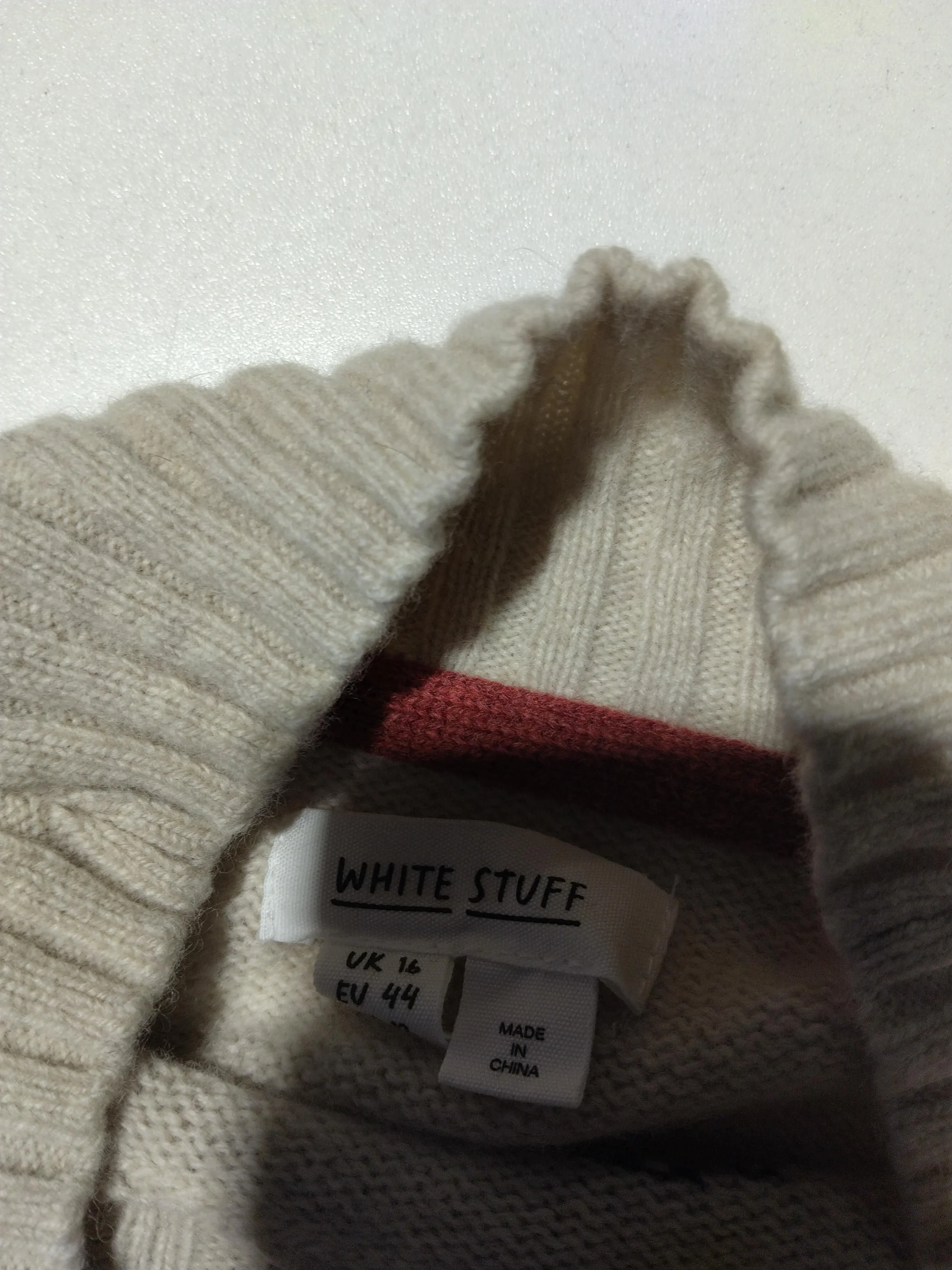 White Stuff Women's Jumper UK 16 Cream Floral Wool with Nylon Mock Neck Pullover - Image 6
