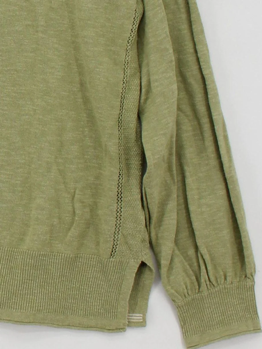 White Stuff Women's Jumper UK 16 Green Cotton with Linen V-Neck Pullover - Image 4