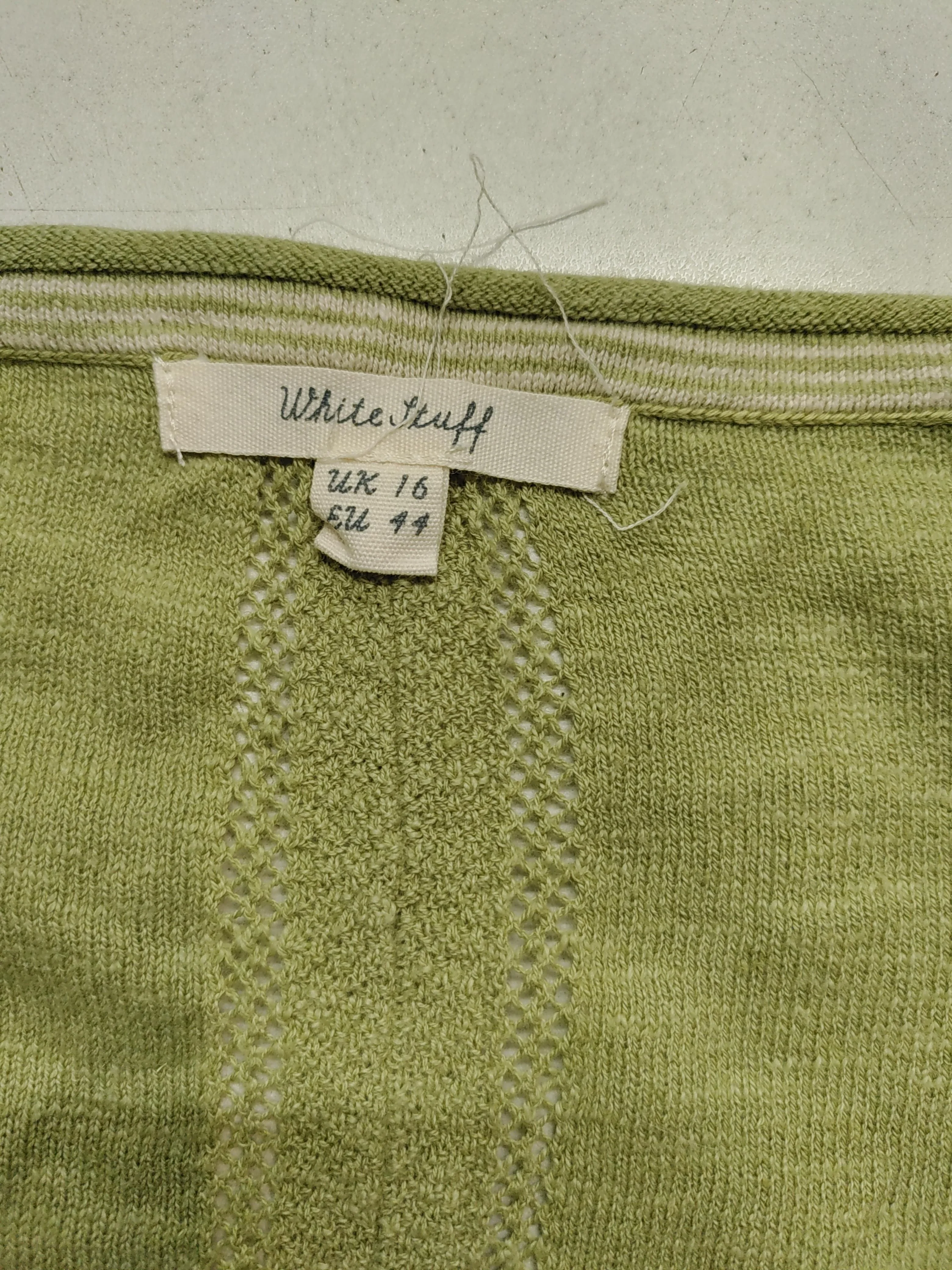 White Stuff Women's Jumper UK 16 Green Cotton with Linen V-Neck Pullover - Image 6