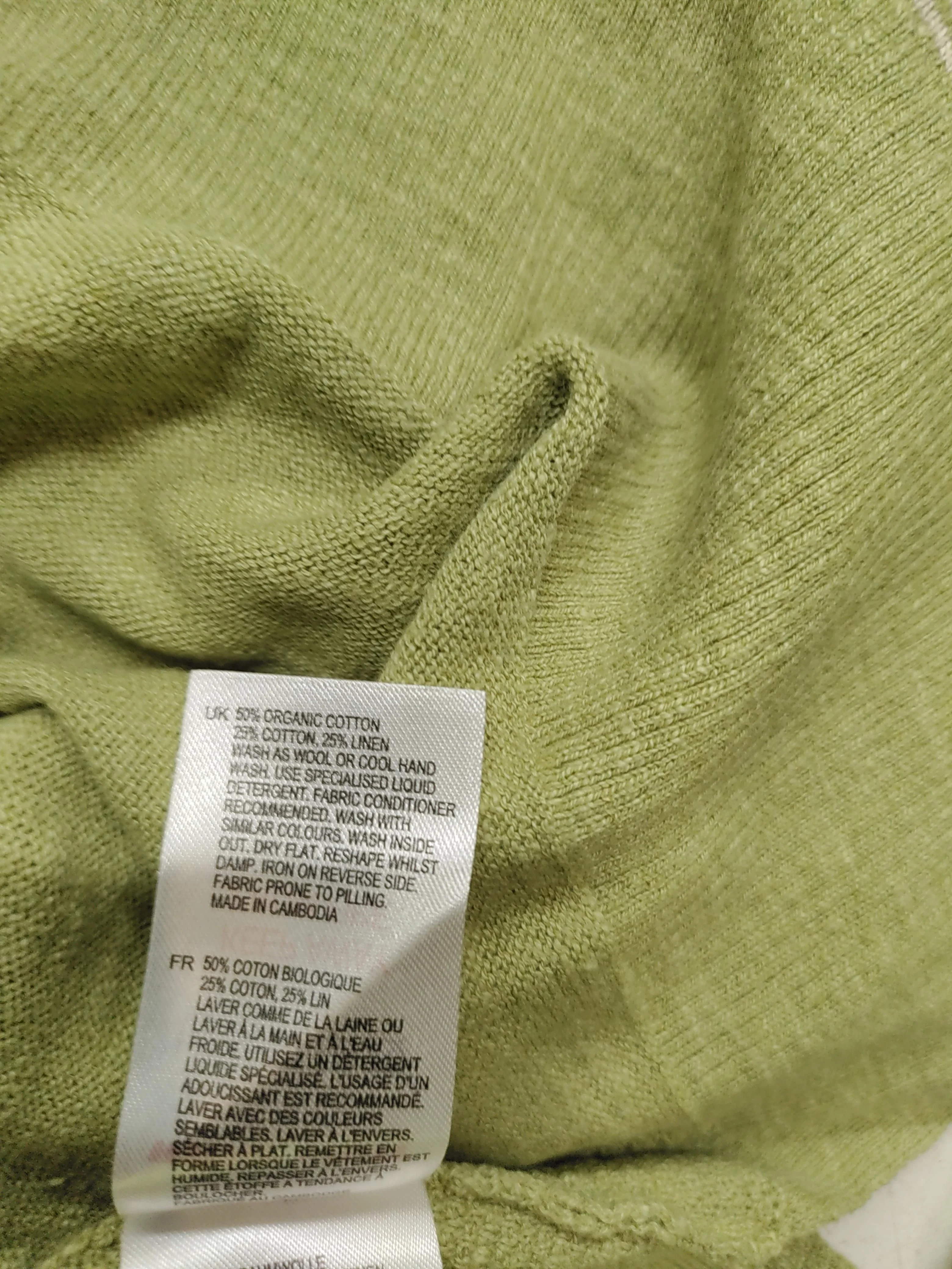 White Stuff Women's Jumper UK 16 Green Cotton with Linen V-Neck Pullover - Image 7