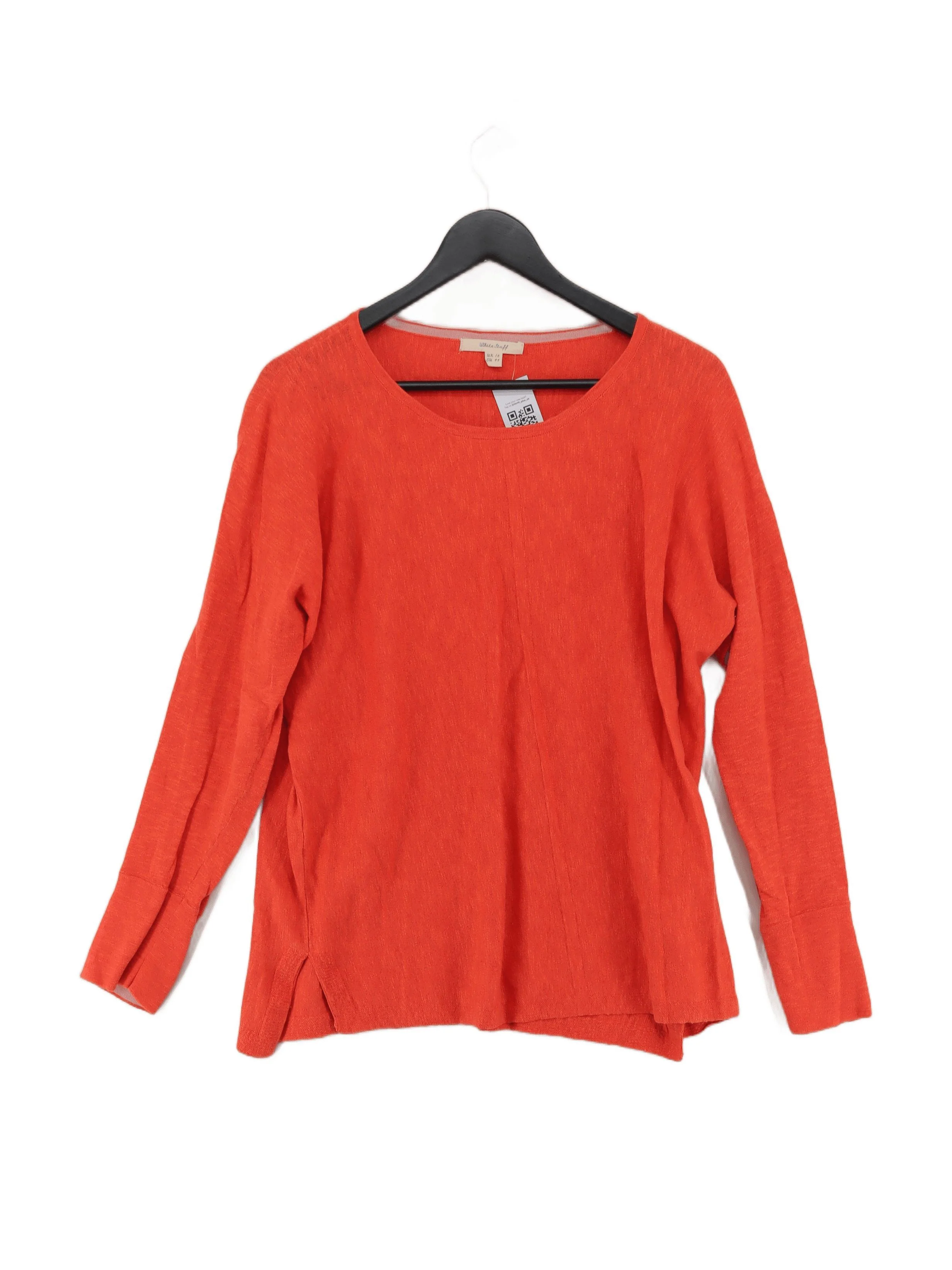 White Stuff Women's Jumper UK 16 Orange Cotton with Linen Round Neck Pullover