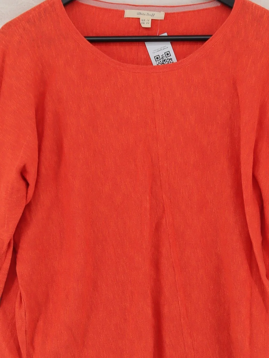 White Stuff Women's Jumper UK 16 Orange Cotton with Linen Round Neck Pullover - Image 3