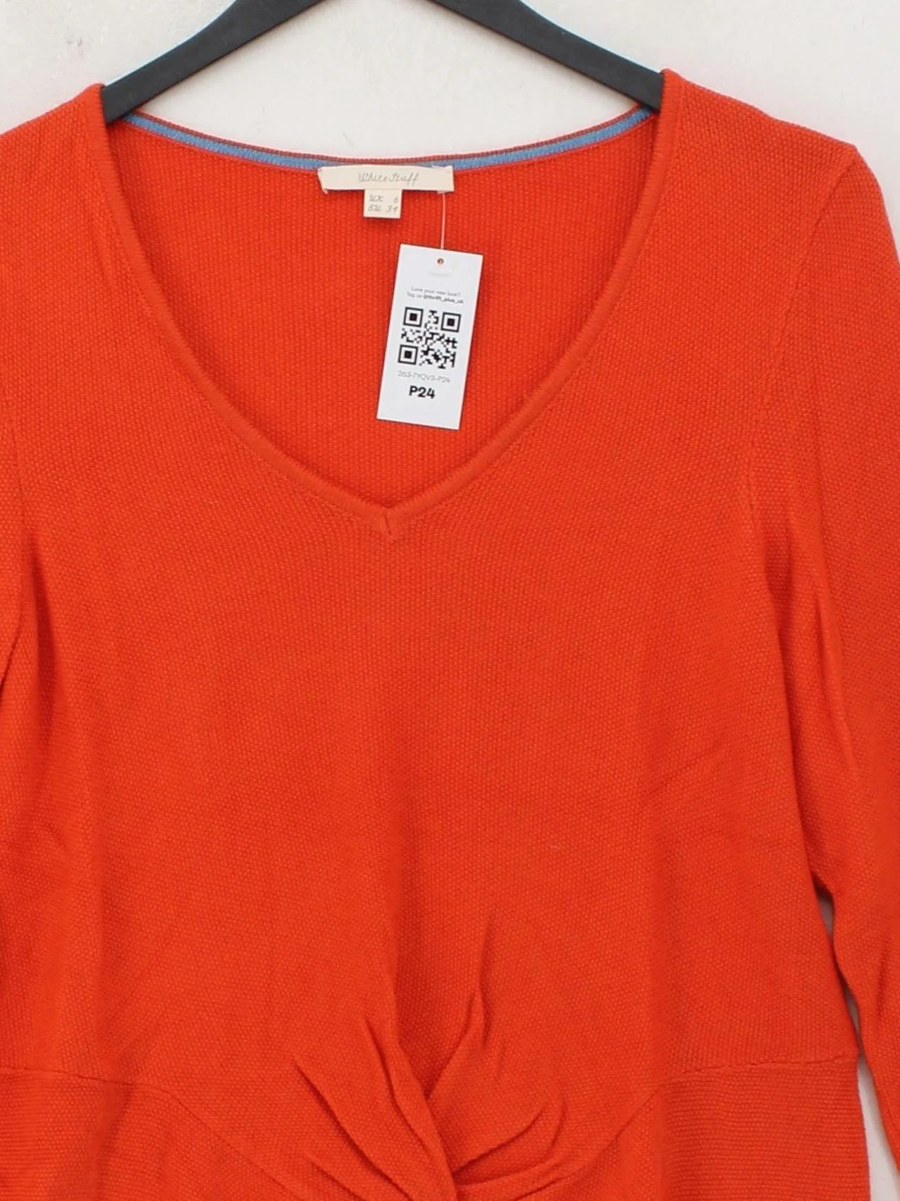 White Stuff Women's Jumper UK 6 Orange Cotton with Lyocell Modal V-Neck Pullover - Image 3