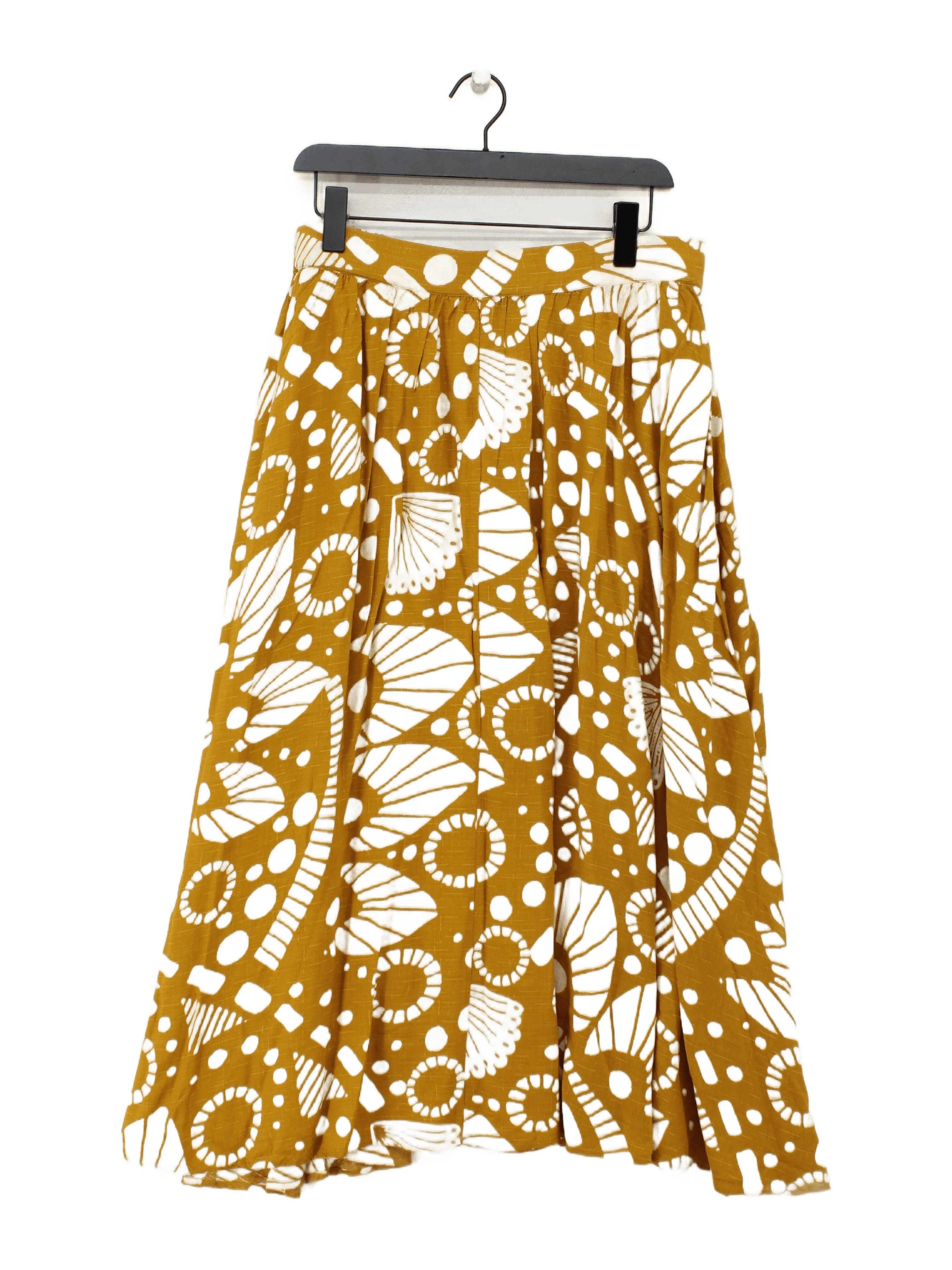 White Stuff Women's Maxi Skirt UK 16 Yellow Geometric 100% Cotton Long Maxi