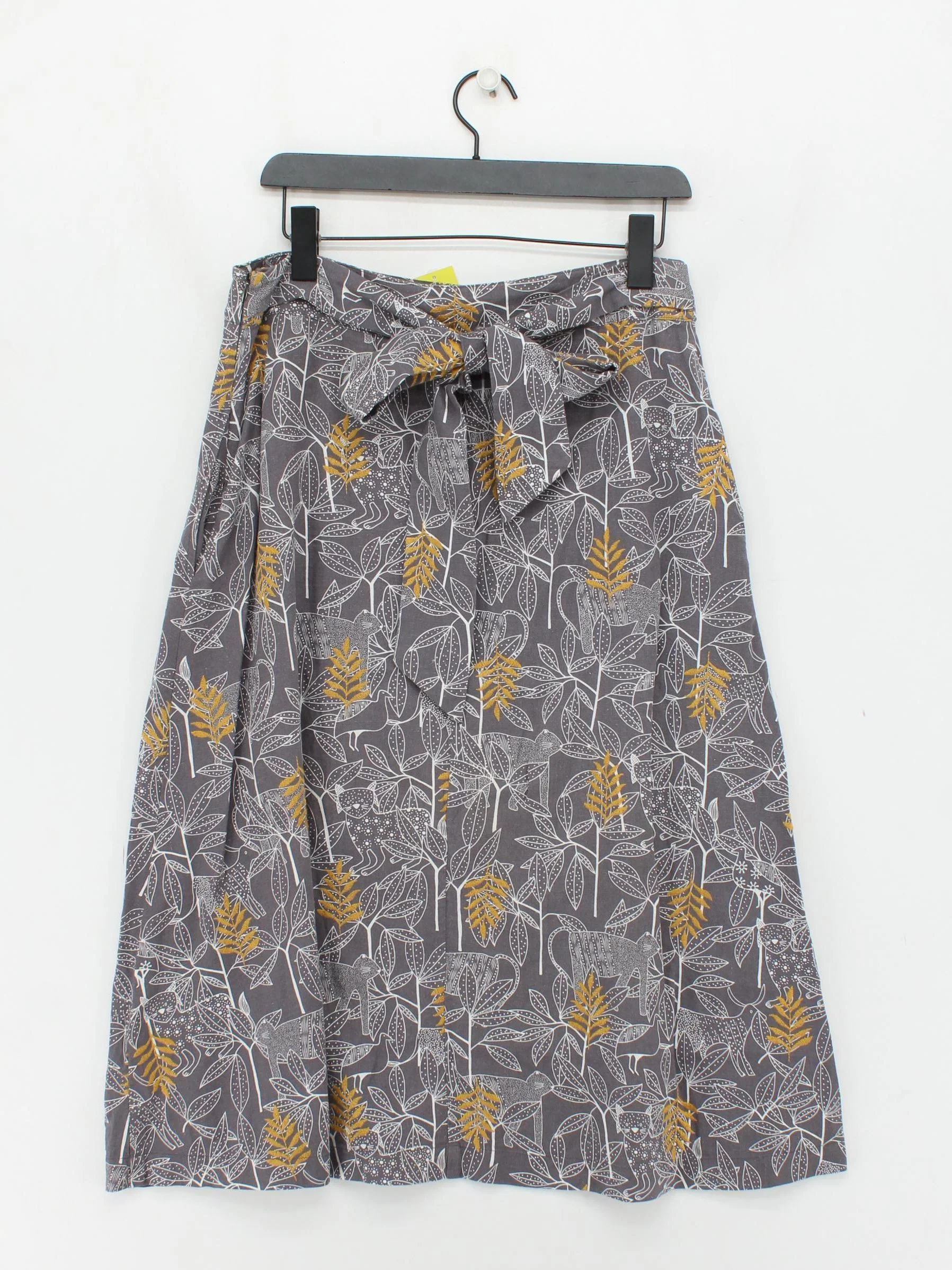 White Stuff Women's Midi Skirt UK 10 Grey Floral Linen with Viscose Midi A-Line - Image 2