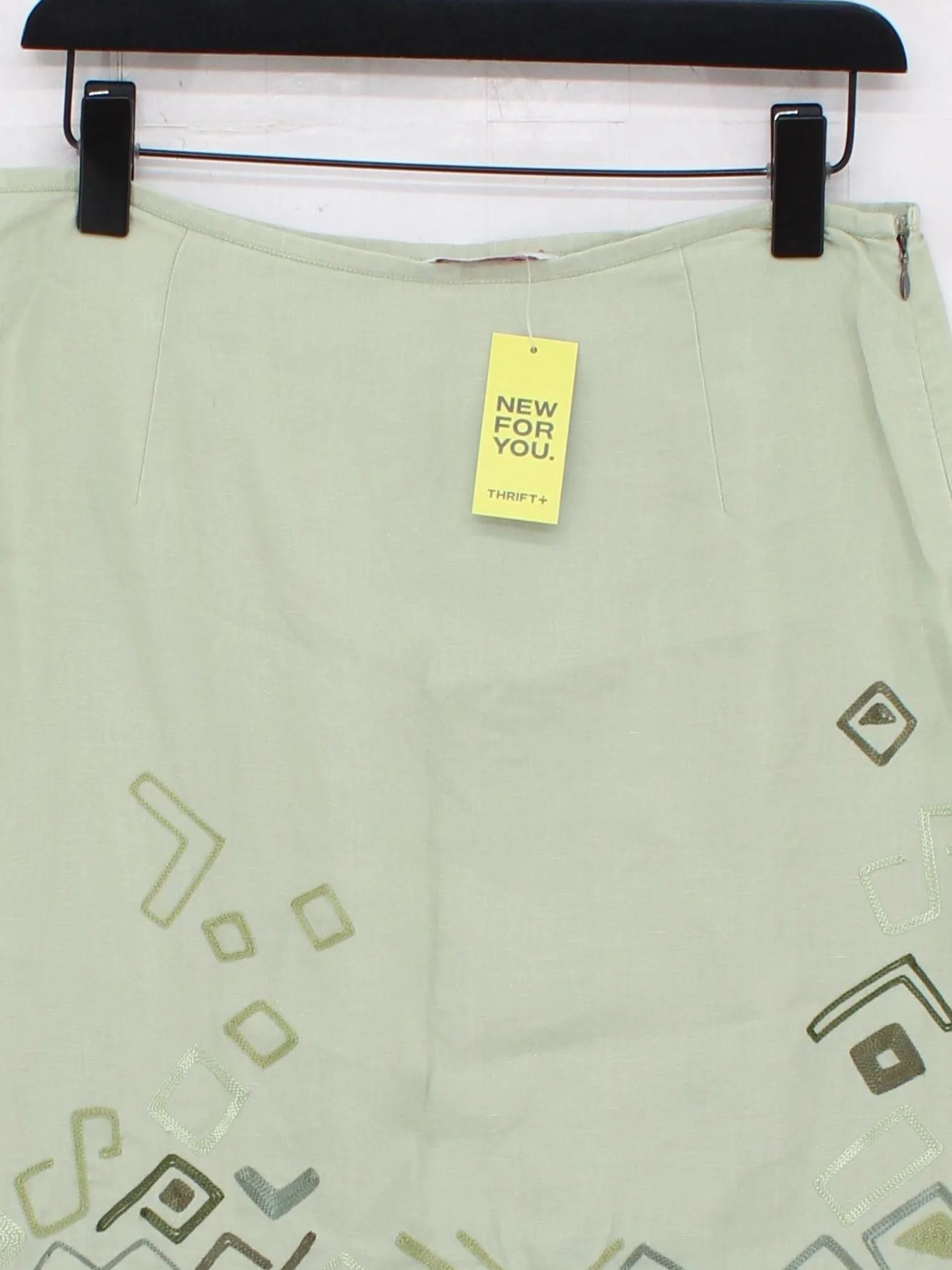 White Stuff Women's Midi Skirt UK 12 Green Geometric 100% Linen Midi A-Line - Image 3