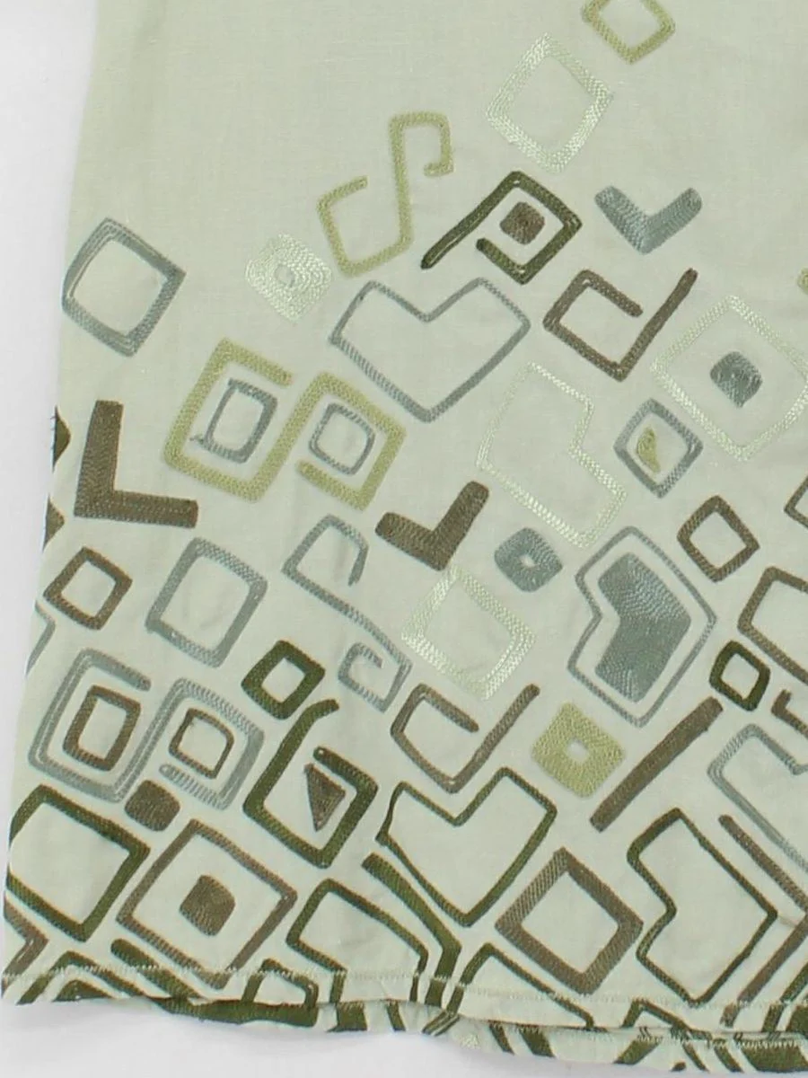 White Stuff Women's Midi Skirt UK 12 Green Geometric 100% Linen Midi A-Line - Image 4
