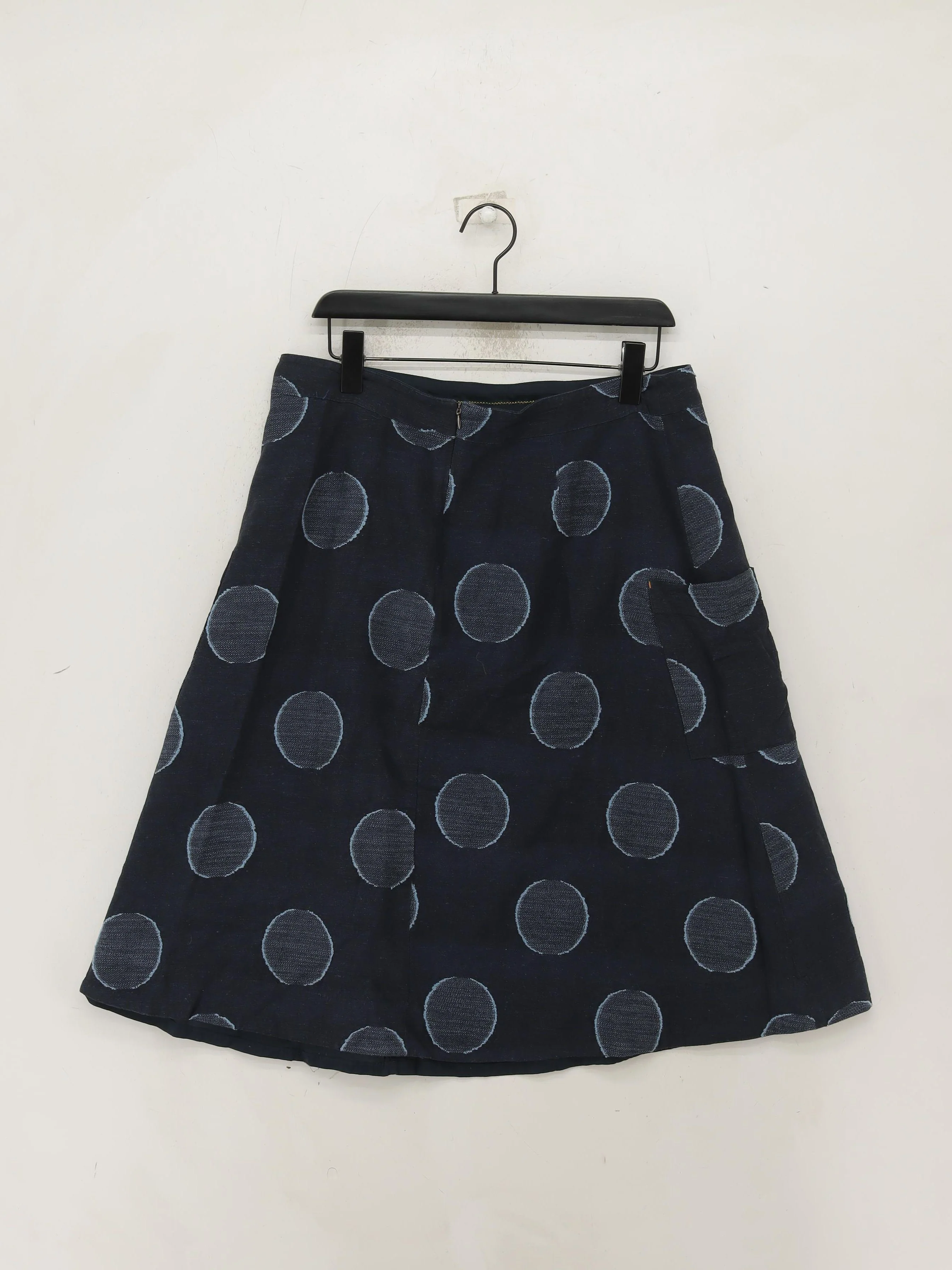 White Stuff Women's Midi Skirt UK 14 Blue Polkadot Cotton with Linen Midi A-Line - Image 2