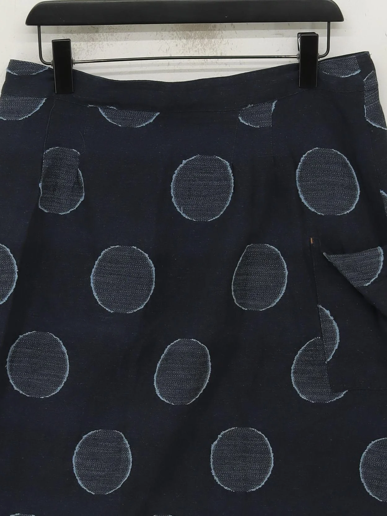 White Stuff Women's Midi Skirt UK 14 Blue Polkadot Cotton with Linen Midi A-Line - Image 3