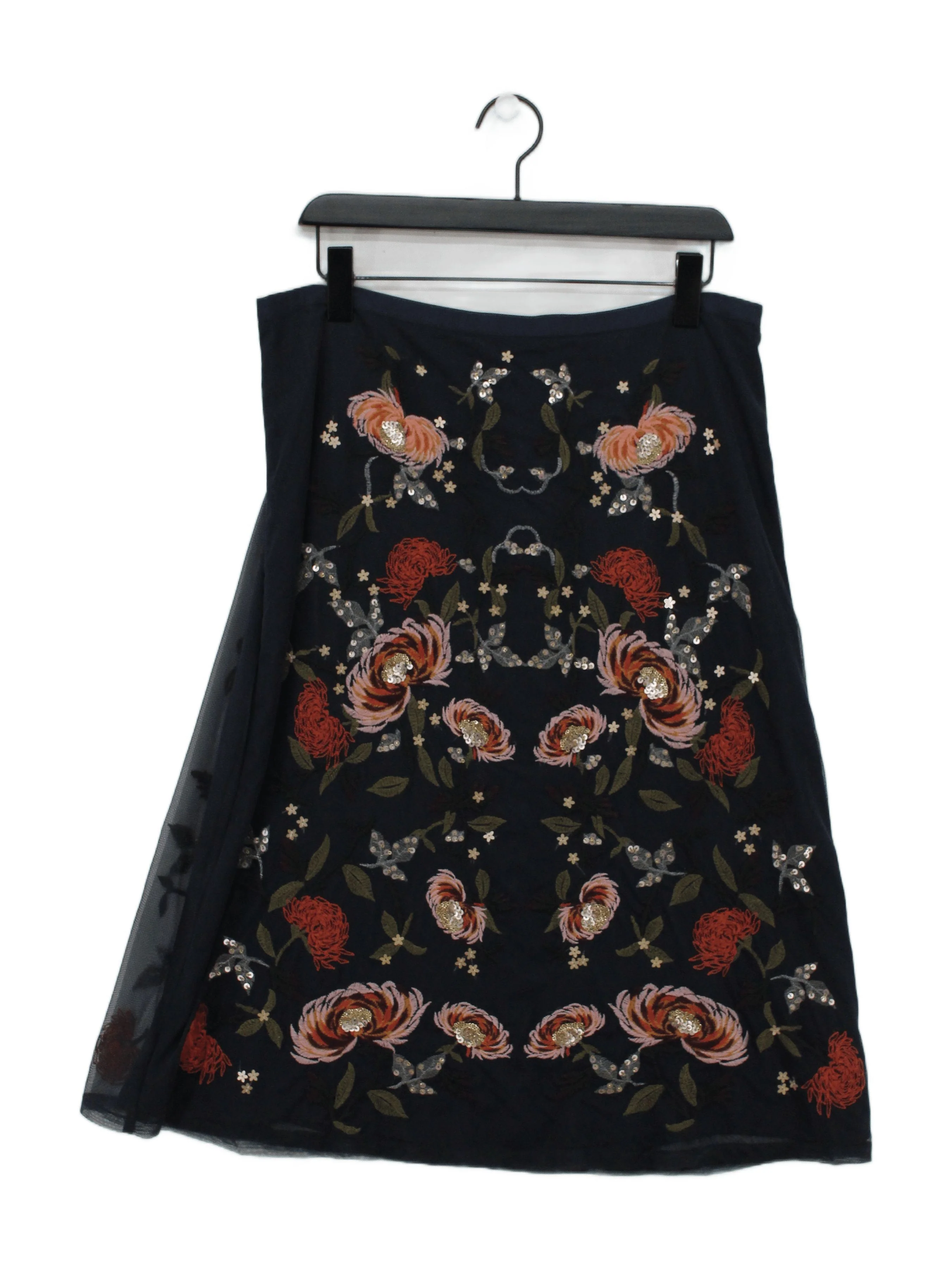 White Stuff Women's Midi Skirt UK 16 Blue Nylon with Polyester A-Line