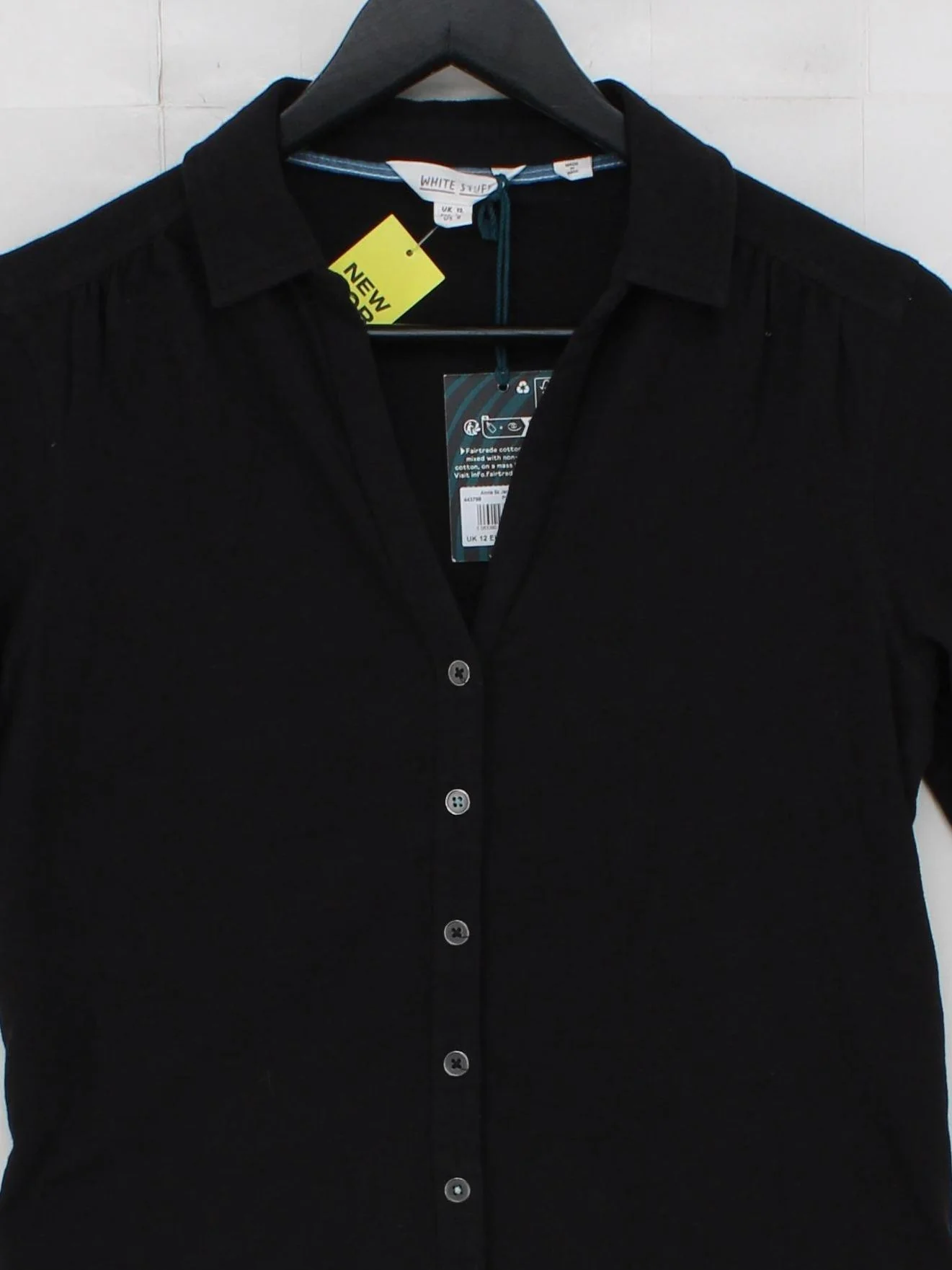 White Stuff Women's Shirt M Black 100% Cotton Basic New with tags - Image 3