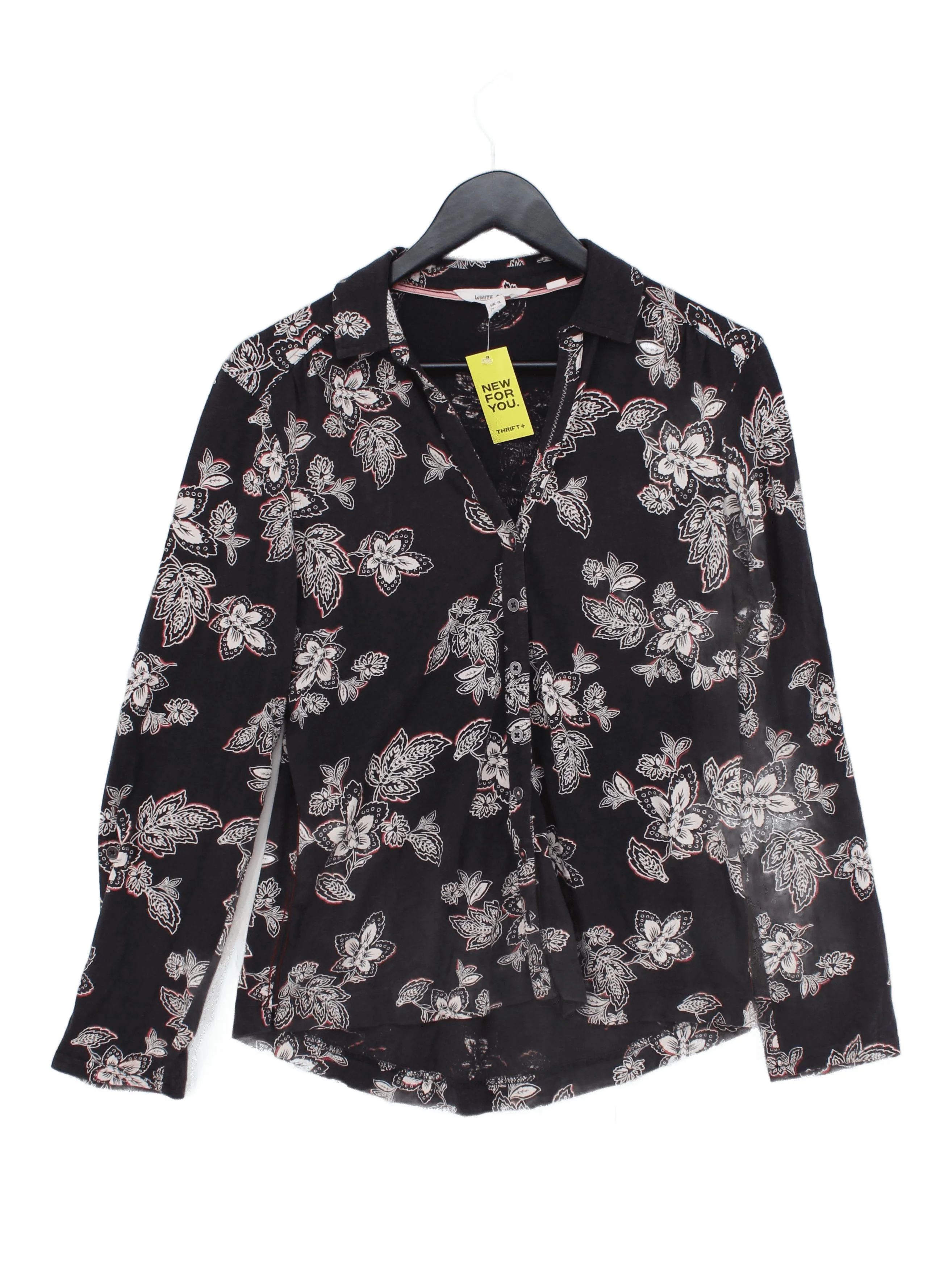 White Stuff Women's Shirt M Black Floral 100% Cotton Long Sleeve Collared Basic