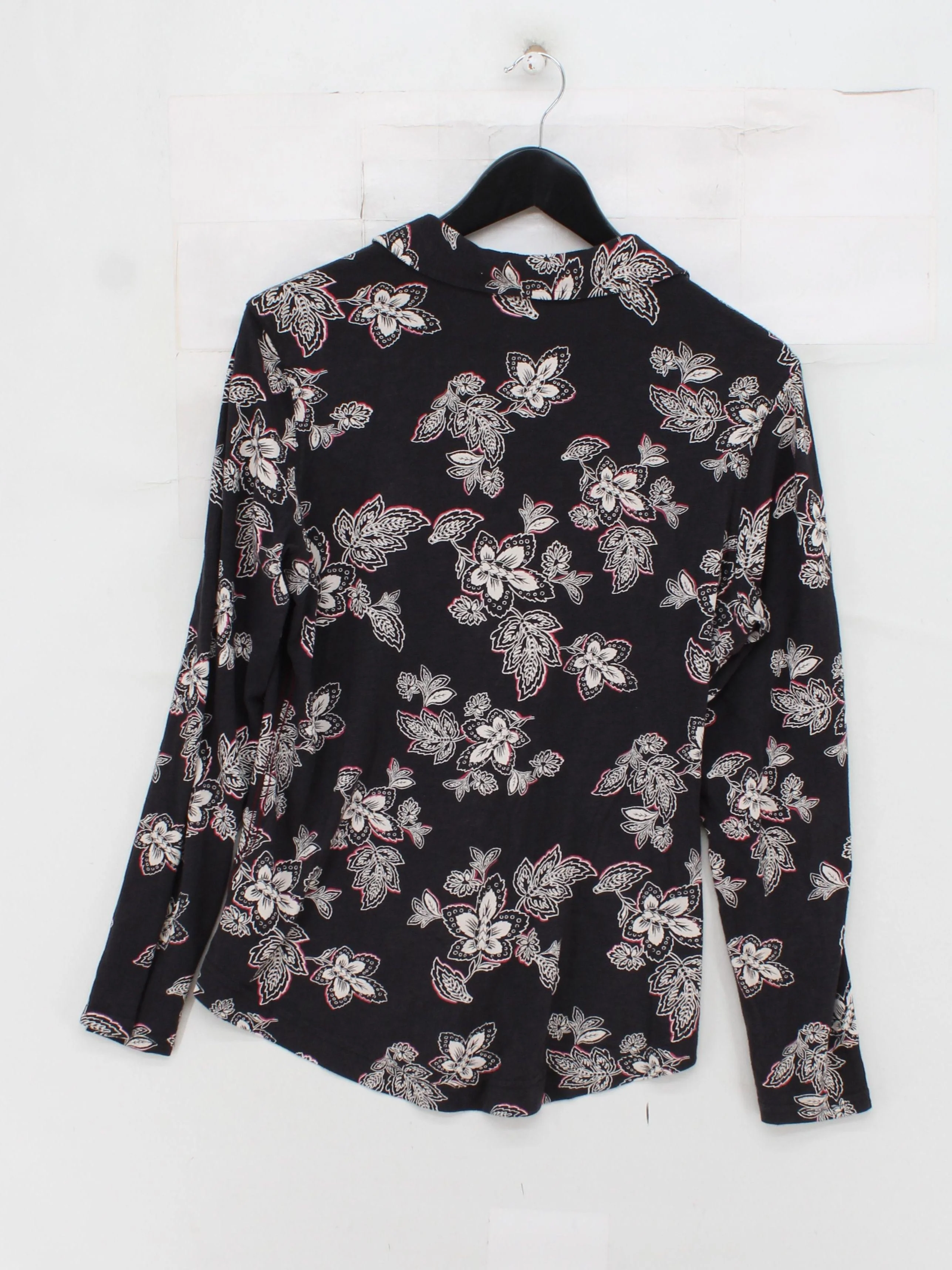 White Stuff Women's Shirt M Black Floral 100% Cotton Long Sleeve Collared Basic - Image 2