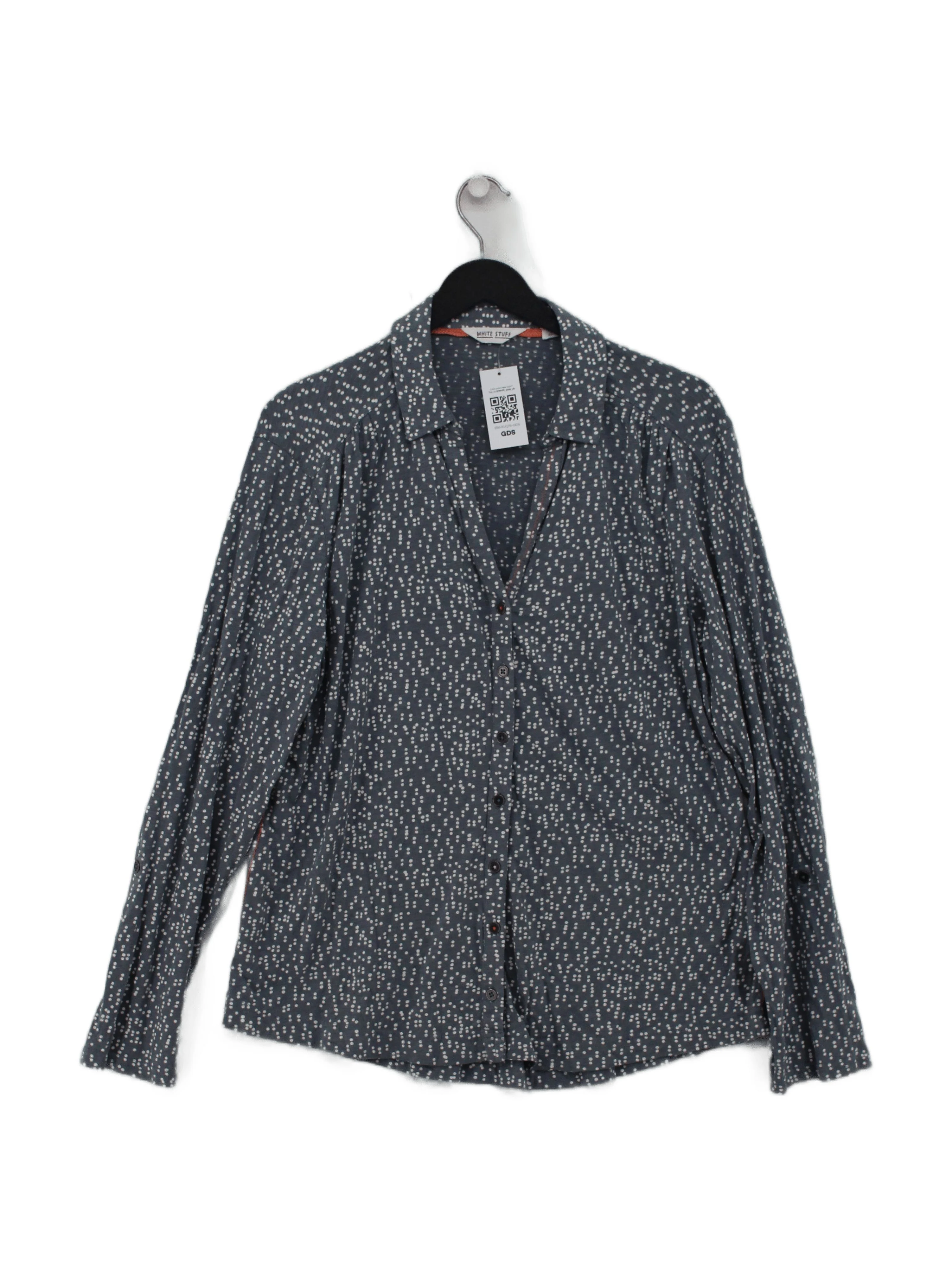 White Stuff Women's Shirt M Blue Polkadot 100% Cotton Long Sleeve Collared Basic