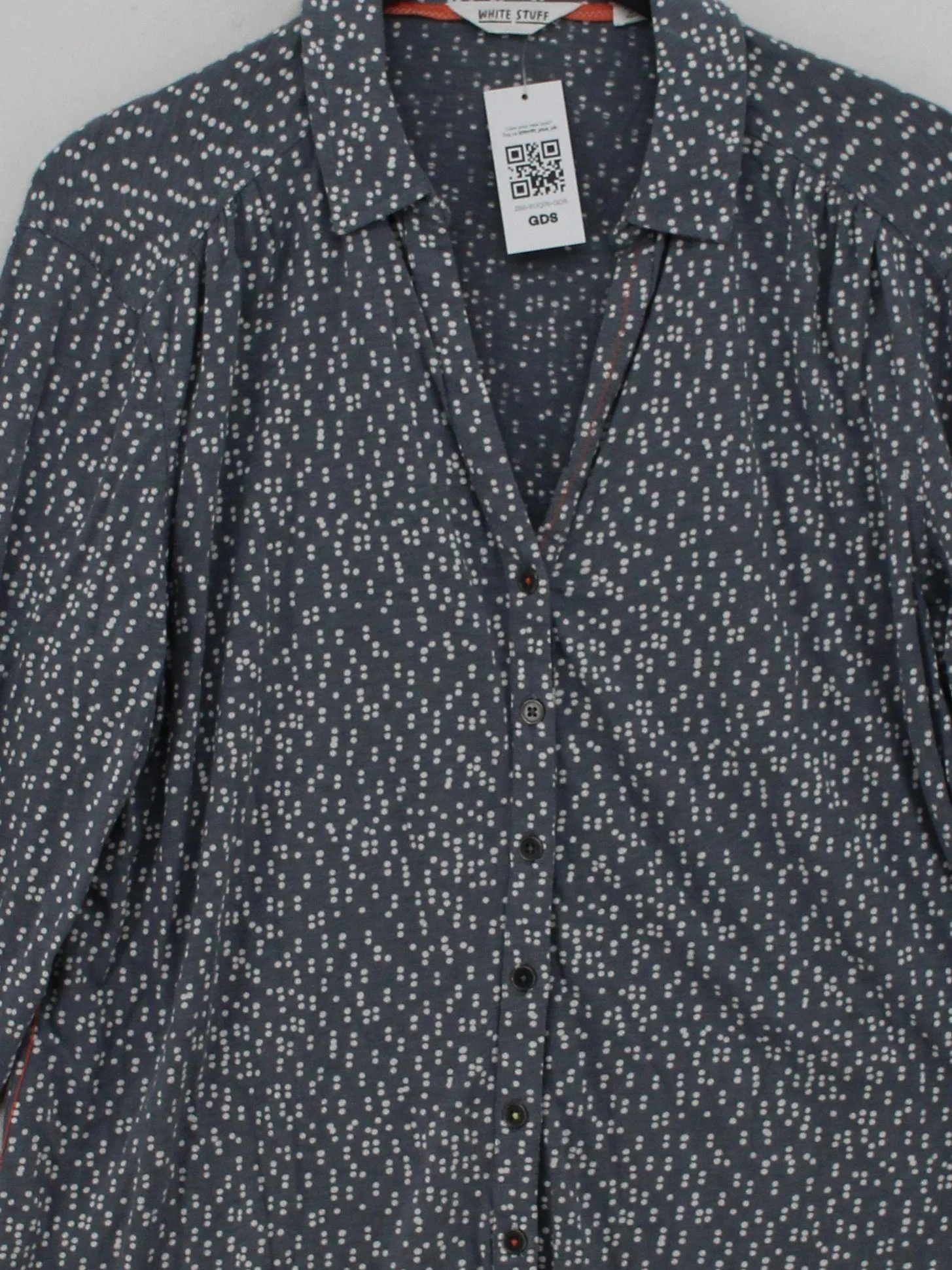 White Stuff Women's Shirt M Blue Polkadot 100% Cotton Long Sleeve Collared Basic - Image 3