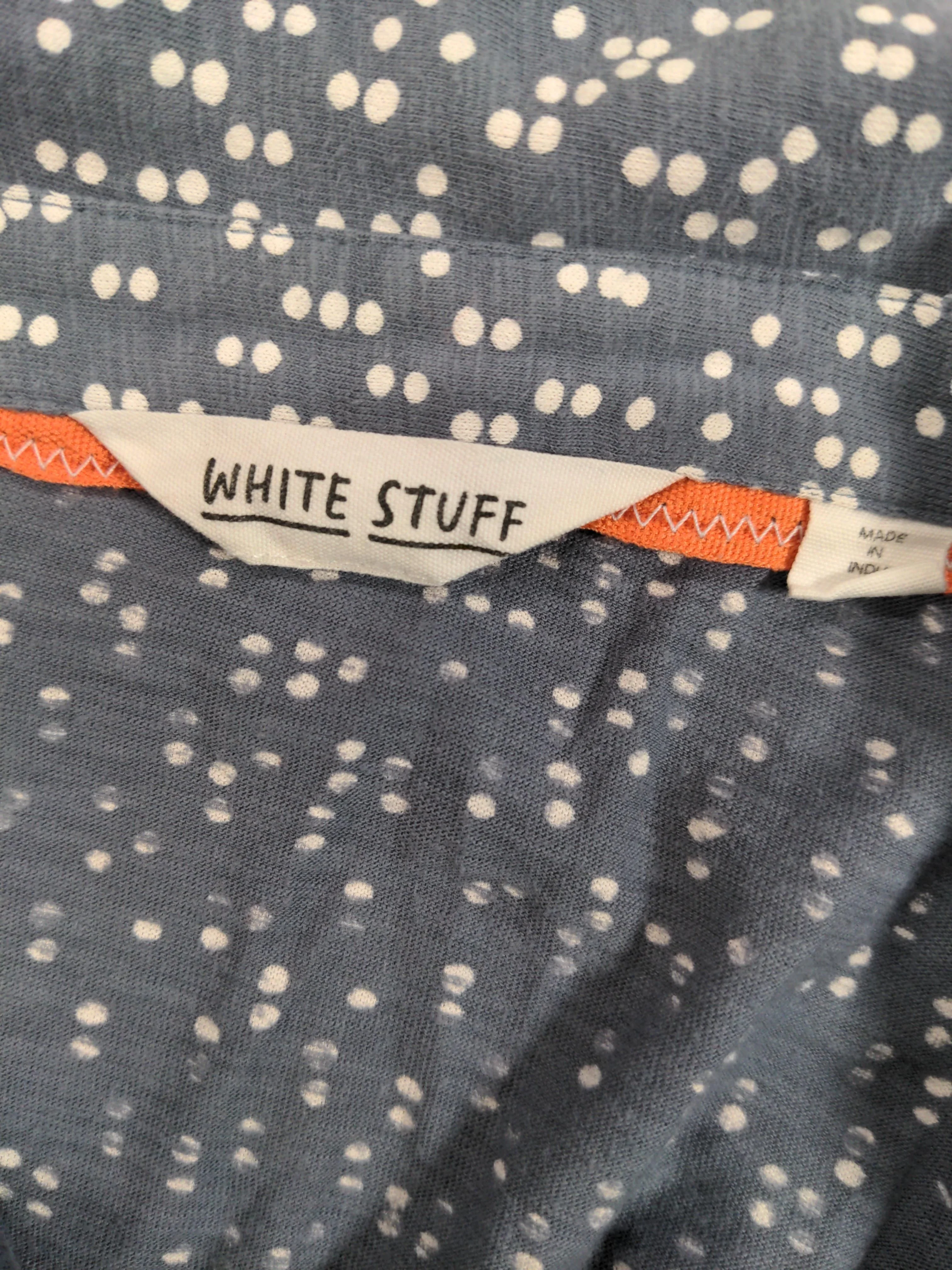 White Stuff Women's Shirt M Blue Polkadot 100% Cotton Long Sleeve Collared Basic - Image 5