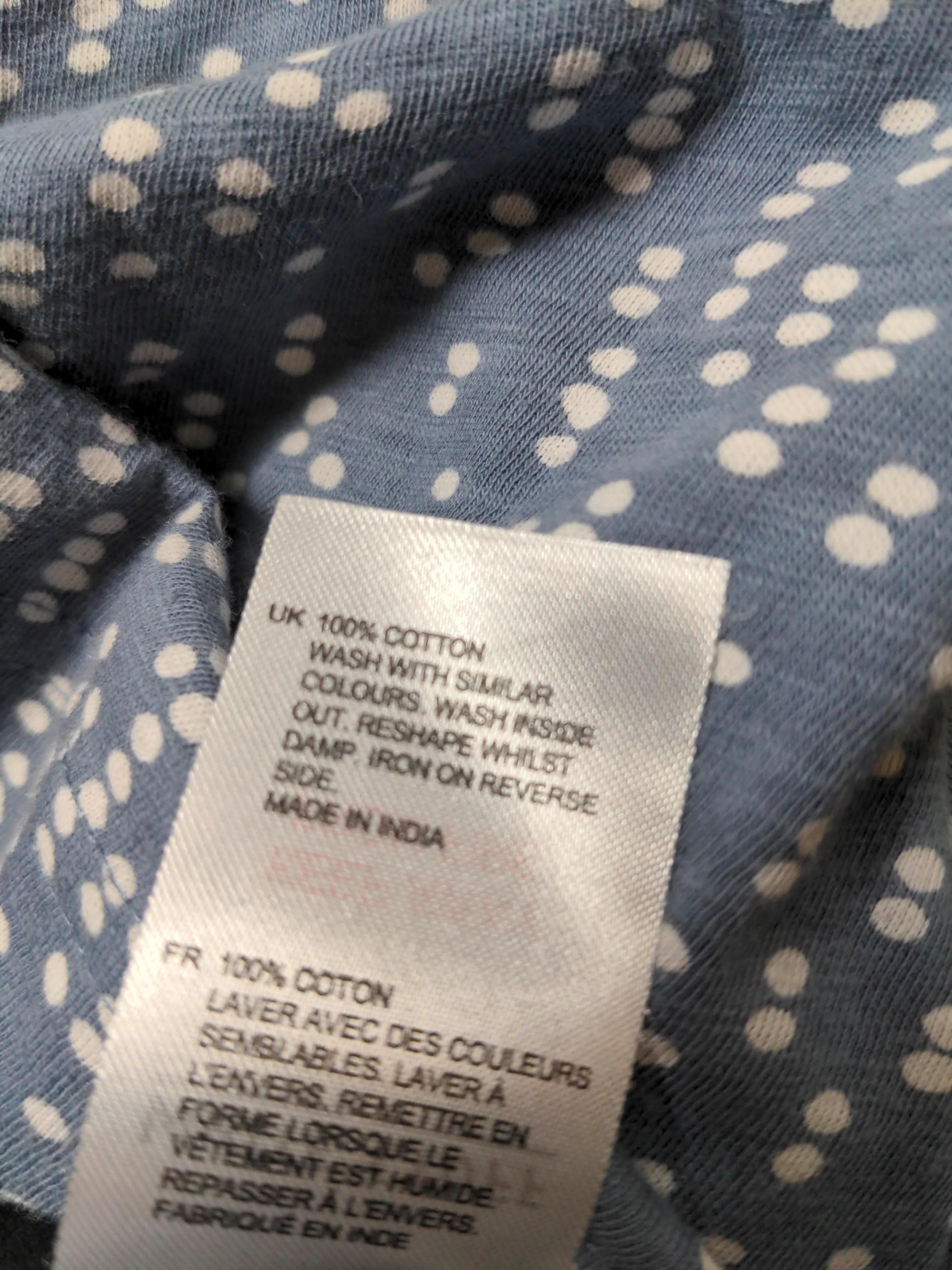 White Stuff Women's Shirt S Blue Polkadot 100% Cotton Long Sleeve Collared Basic - Image 6