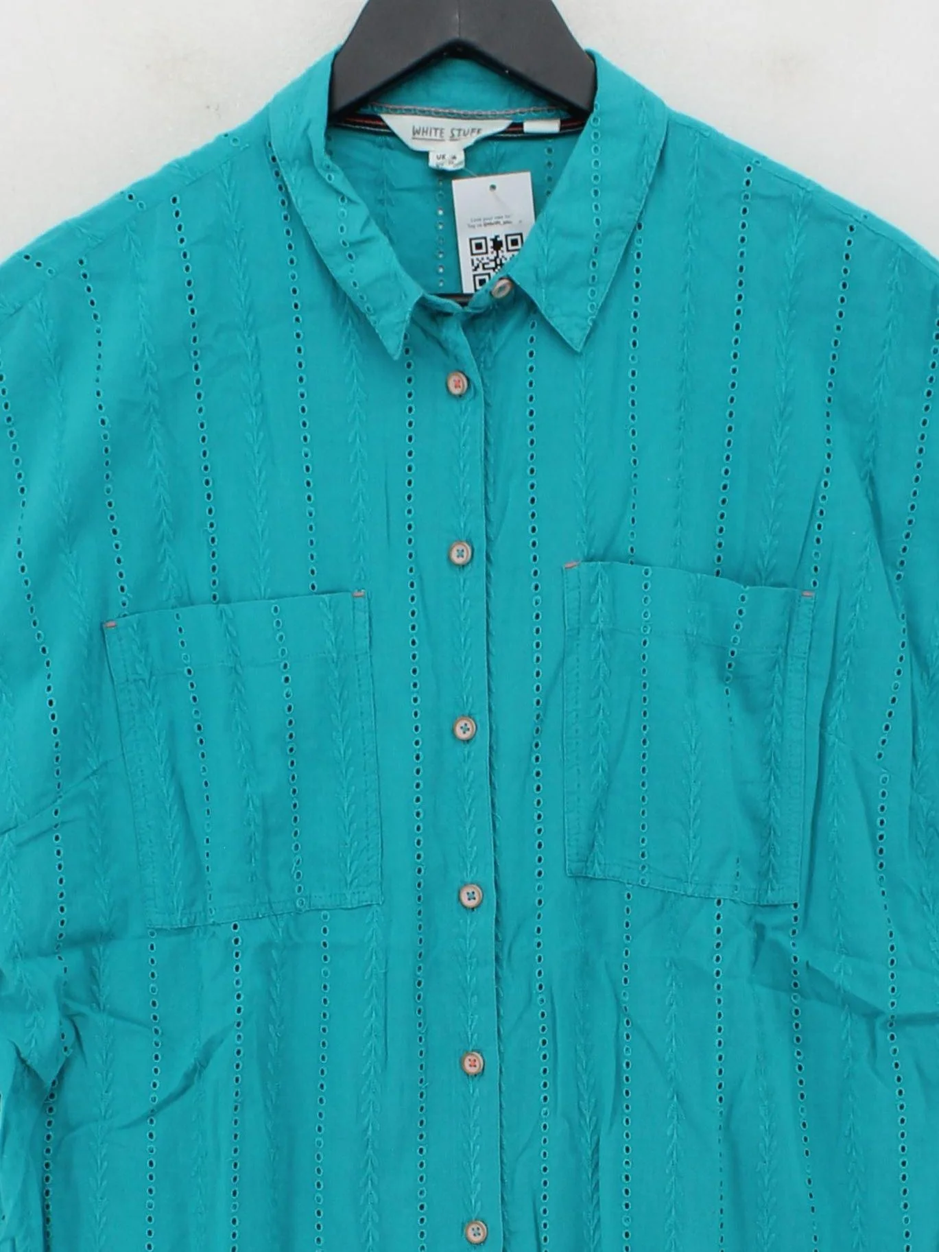 White Stuff Women's Shirt S Green 100% Cotton Short Sleeve Collared Basic - Image 3