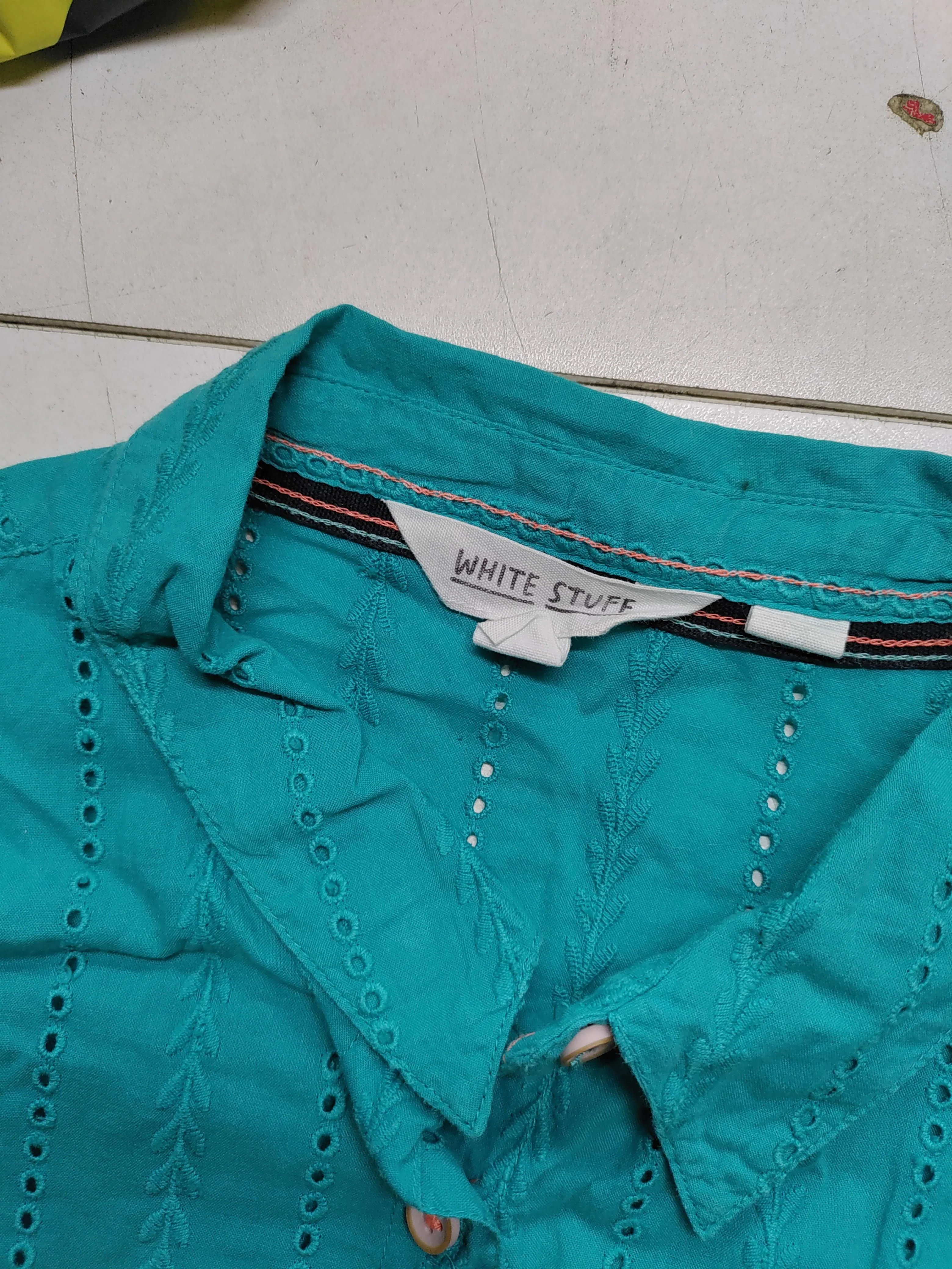White Stuff Women's Shirt S Green 100% Cotton Short Sleeve Collared Basic - Image 5