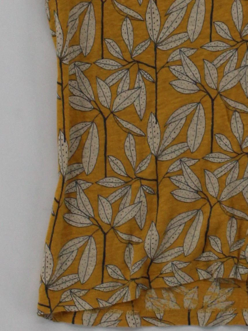 White Stuff Women's Shirt S Yellow Floral 100% Linen Short Sleeve Collared Basic - Image 4