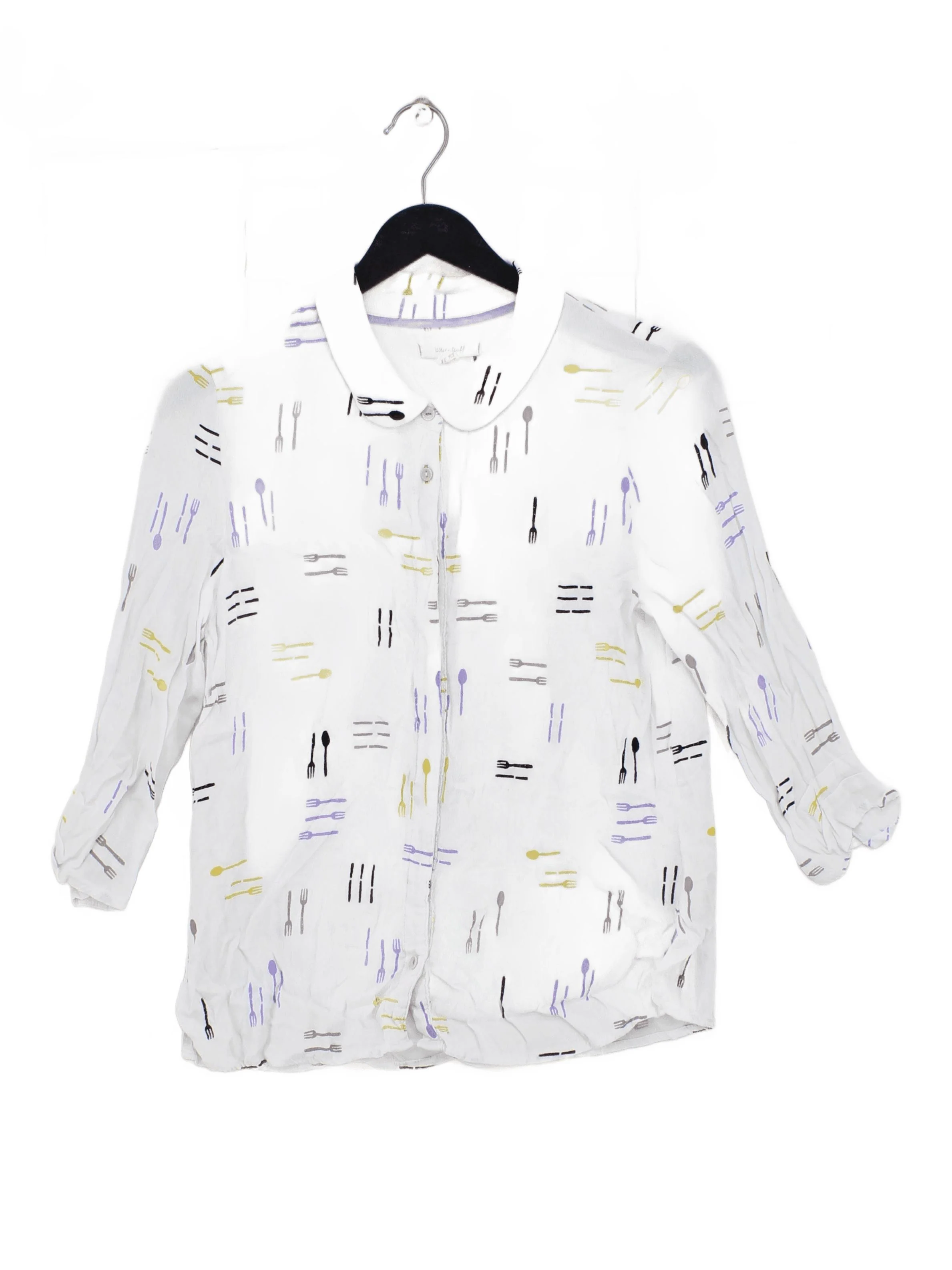 White Stuff Women's Shirt UK 10 White 100% Viscose 3/4 Sleeve Collared Basic