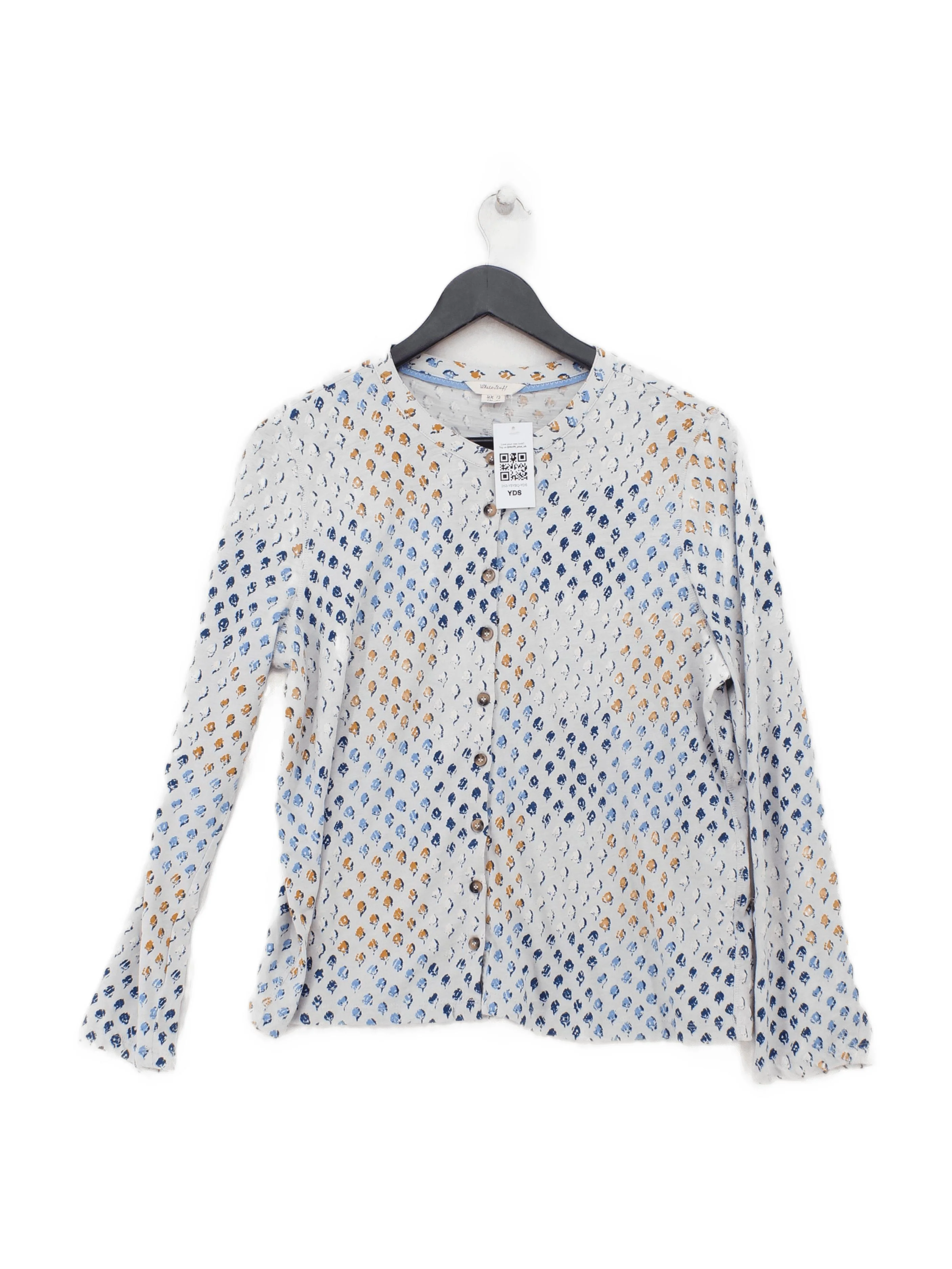 White Stuff Women's Shirt UK 12 Blue 100% Cotton Long Sleeve Round Neck Basic