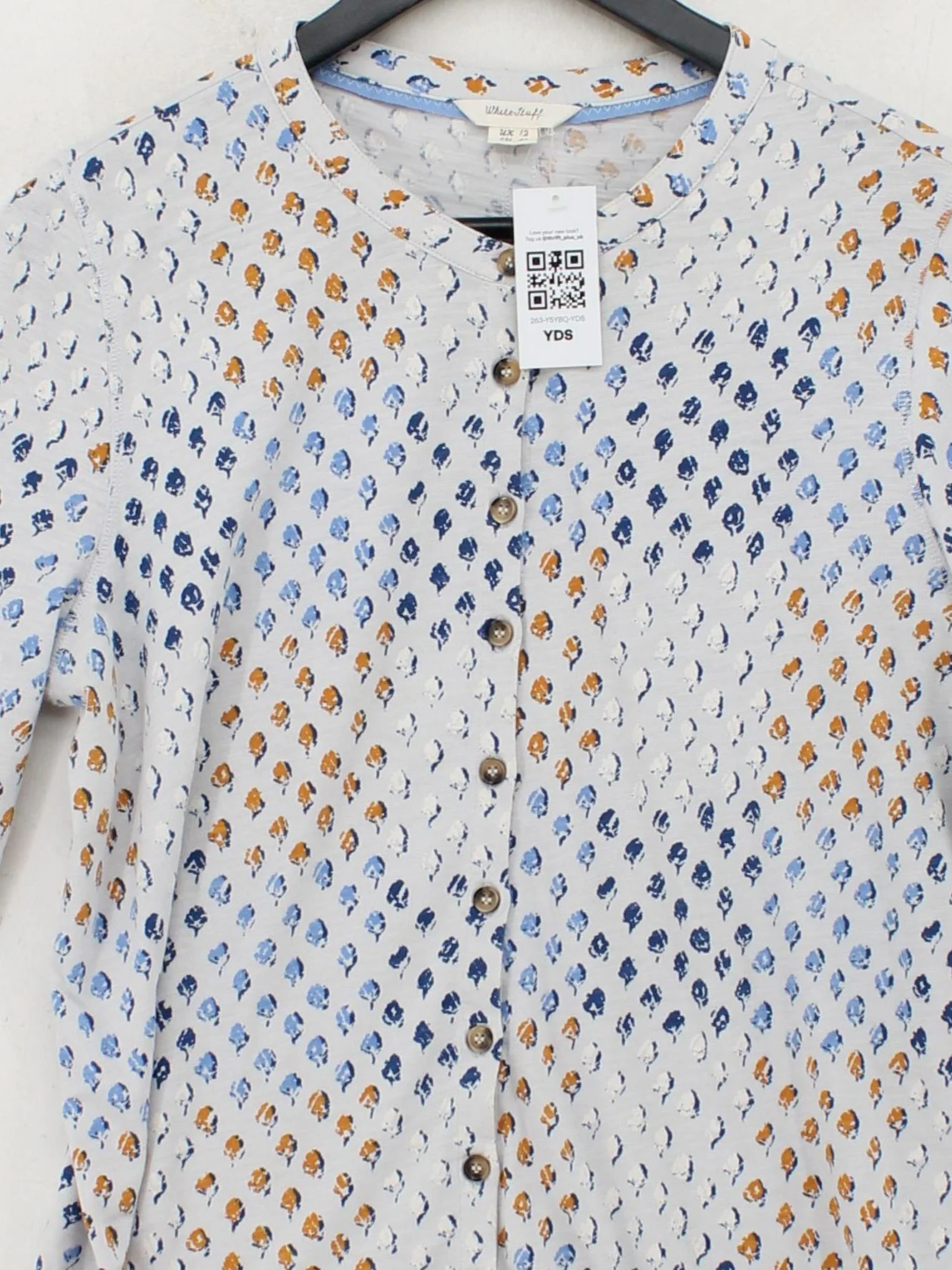White Stuff Women's Shirt UK 12 Blue 100% Cotton Long Sleeve Round Neck Basic - Image 3