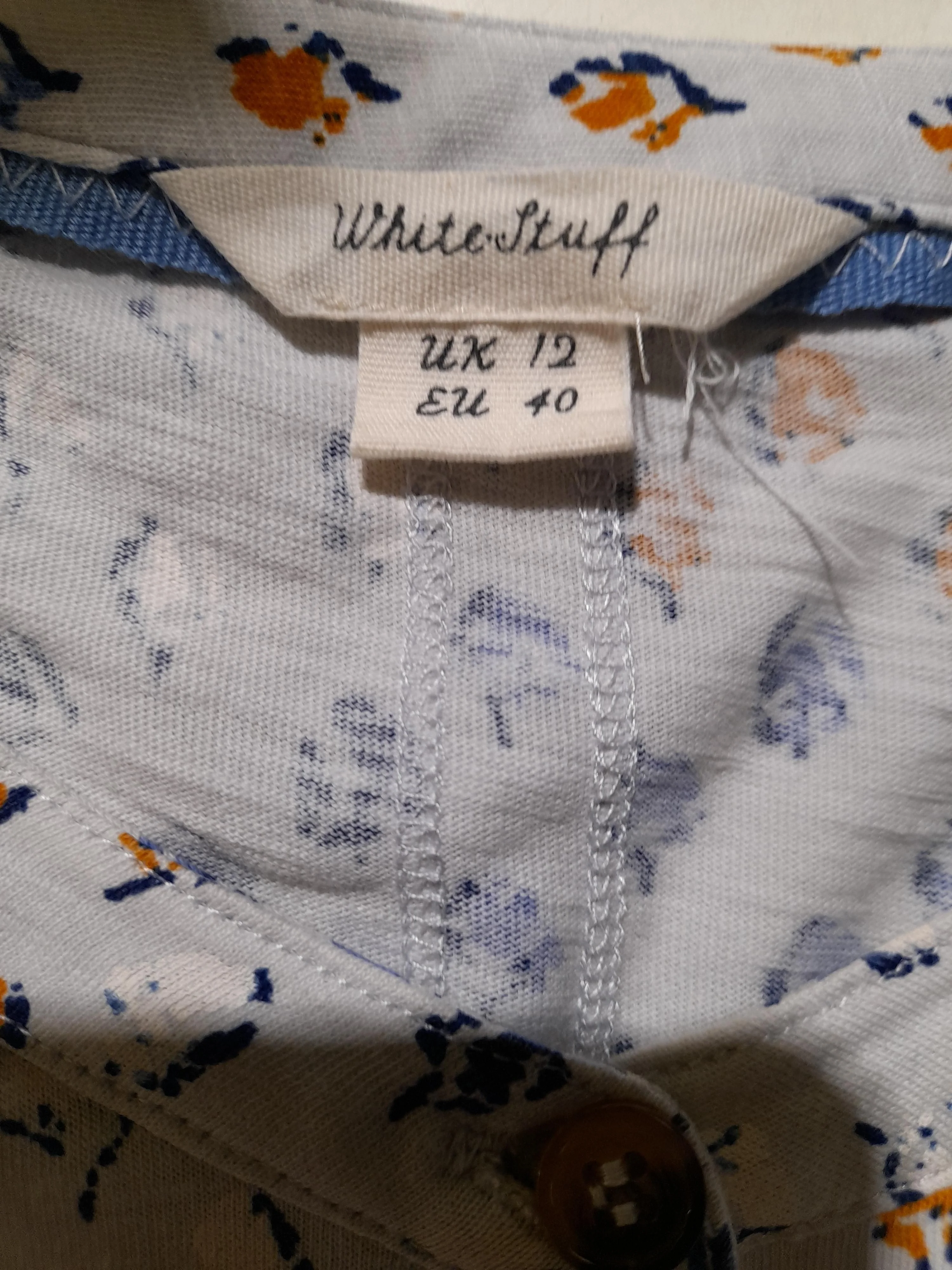 White Stuff Women's Shirt UK 12 Blue 100% Cotton Long Sleeve Round Neck Basic - Image 5