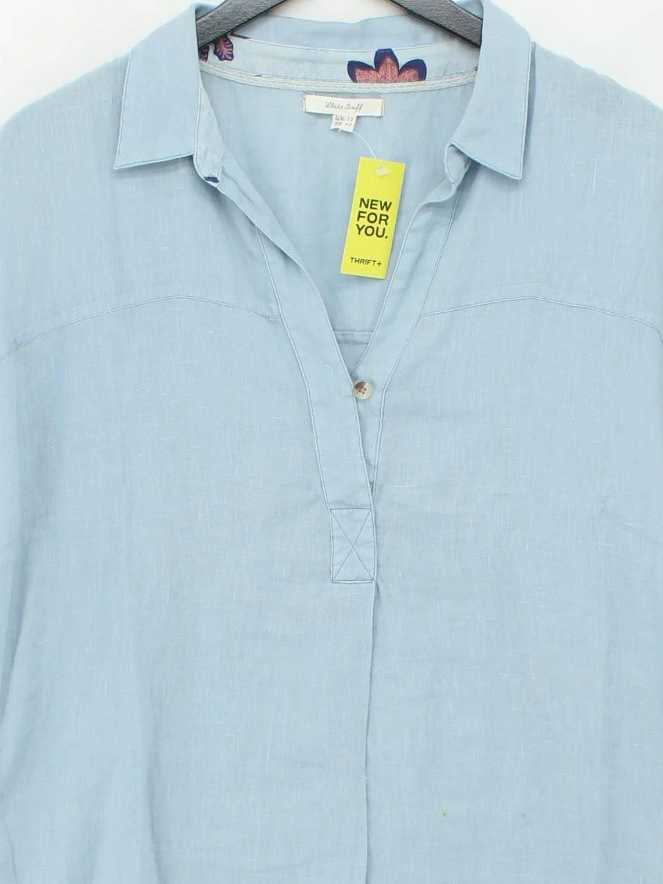 White Stuff Women's Shirt UK 12 Blue 100% Linen Short Sleeve Collared Basic - Image 3