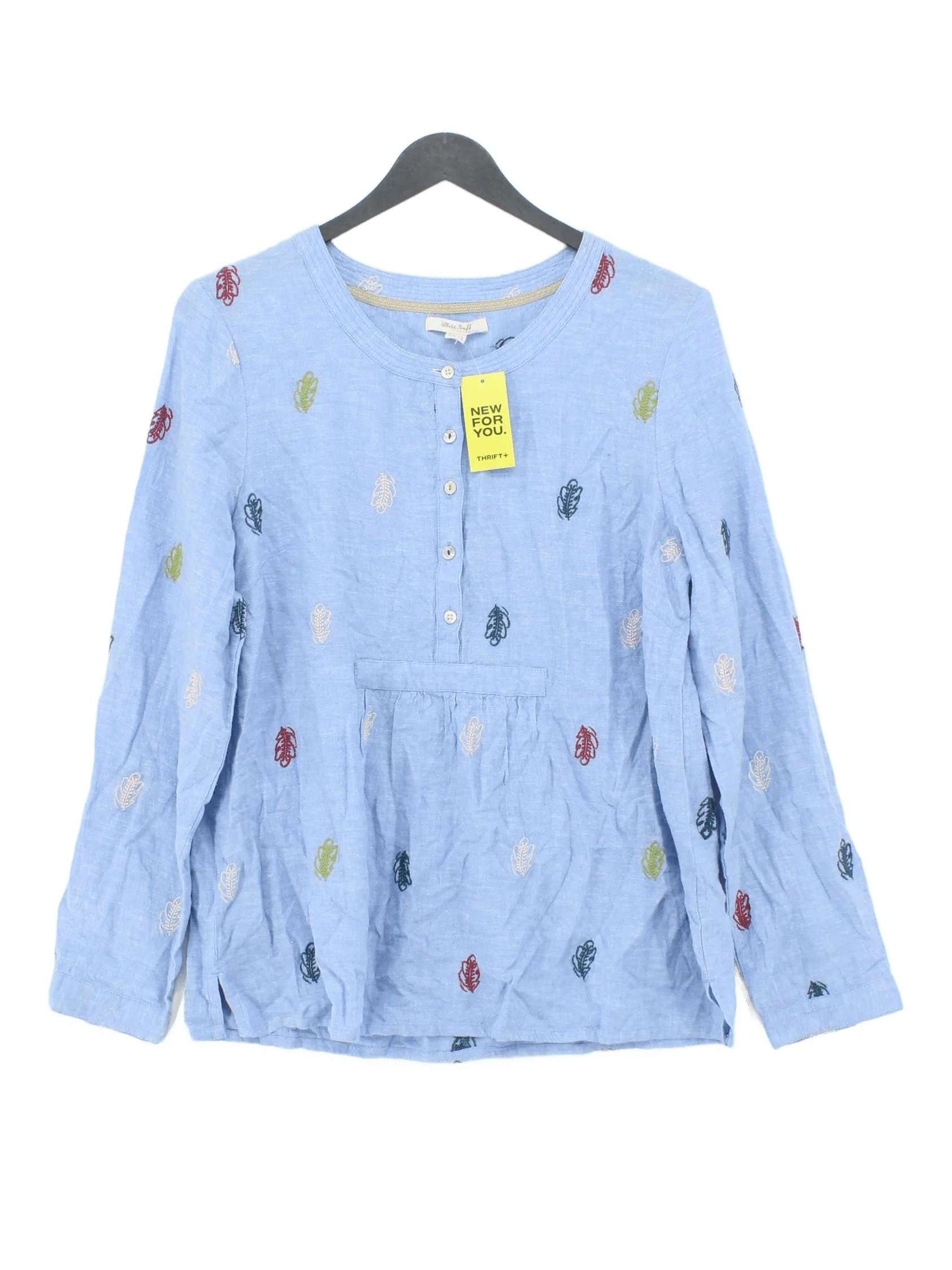 White Stuff Women's Shirt UK 12 Blue Linen with Viscose, Polyester Basic
