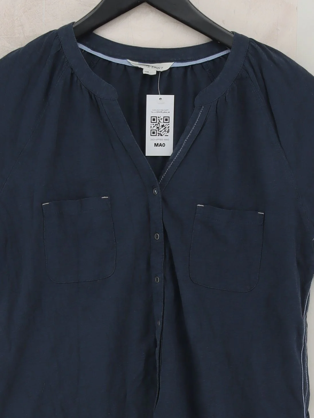White Stuff Women's Shirt UK 14 Blue 100% Cotton Short Sleeve V-Neck Basic - Image 3