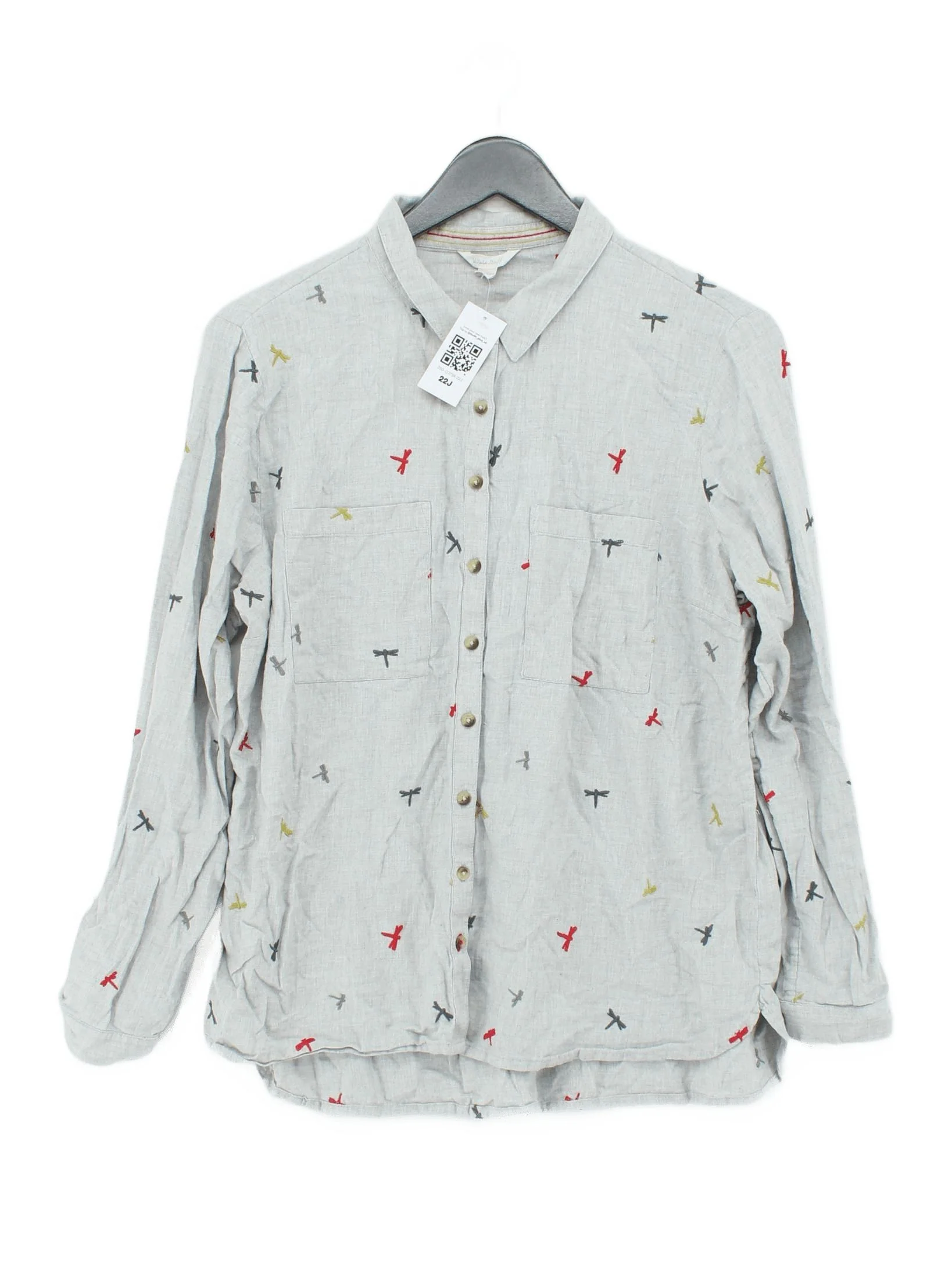 White Stuff Women's Shirt UK 14 Grey 100% Cotton Long Sleeve Collared Basic