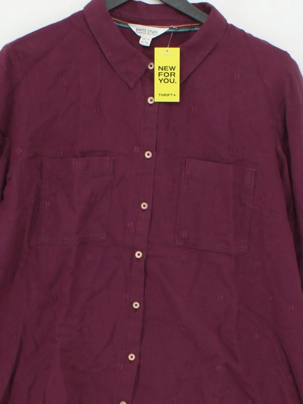White Stuff Women's Shirt UK 14 Purple 100% Cotton Long Sleeve Collared Basic - Image 3