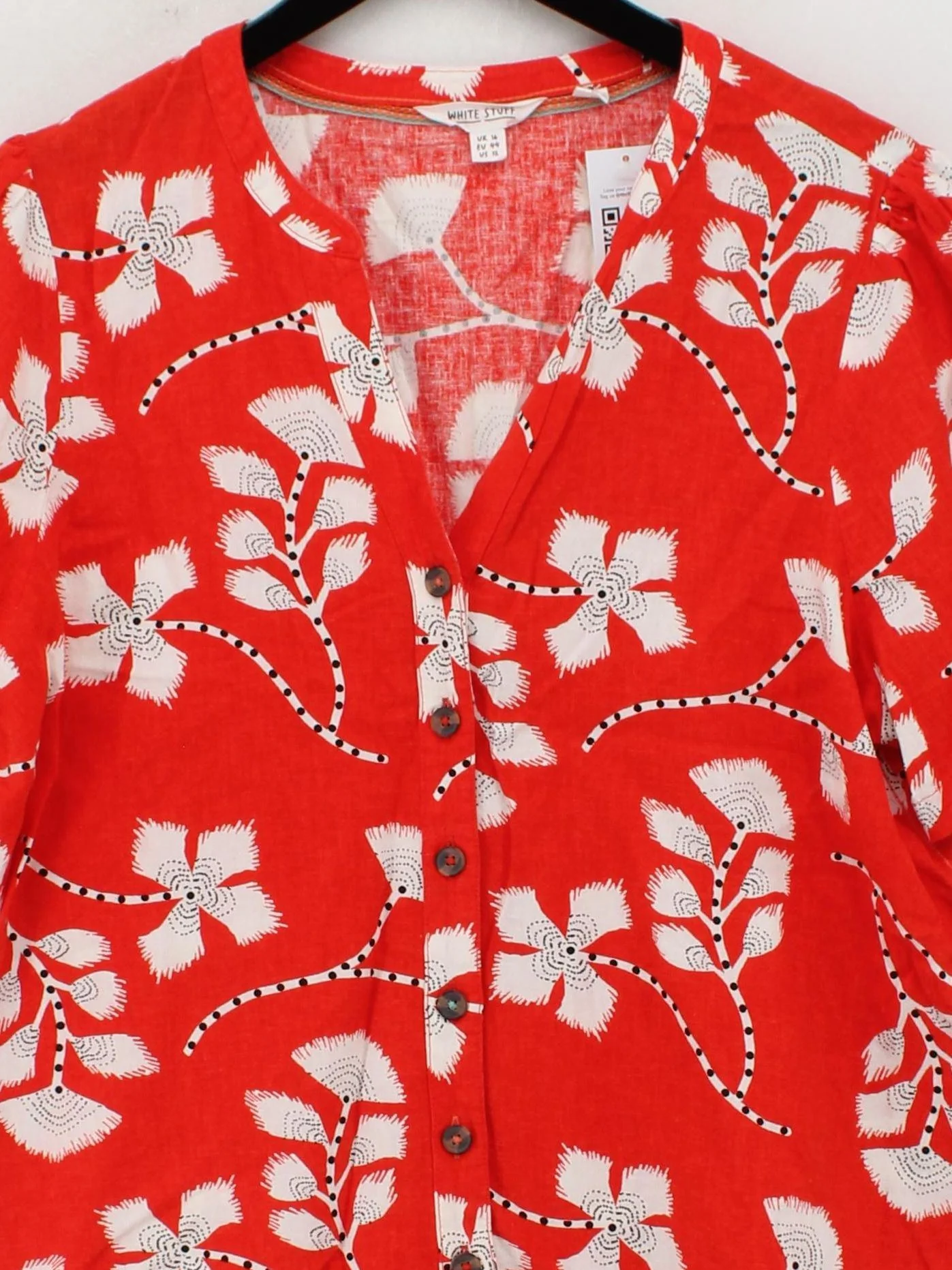White Stuff Women's Shirt UK 14 Red Linen with Viscose Basic - Image 3